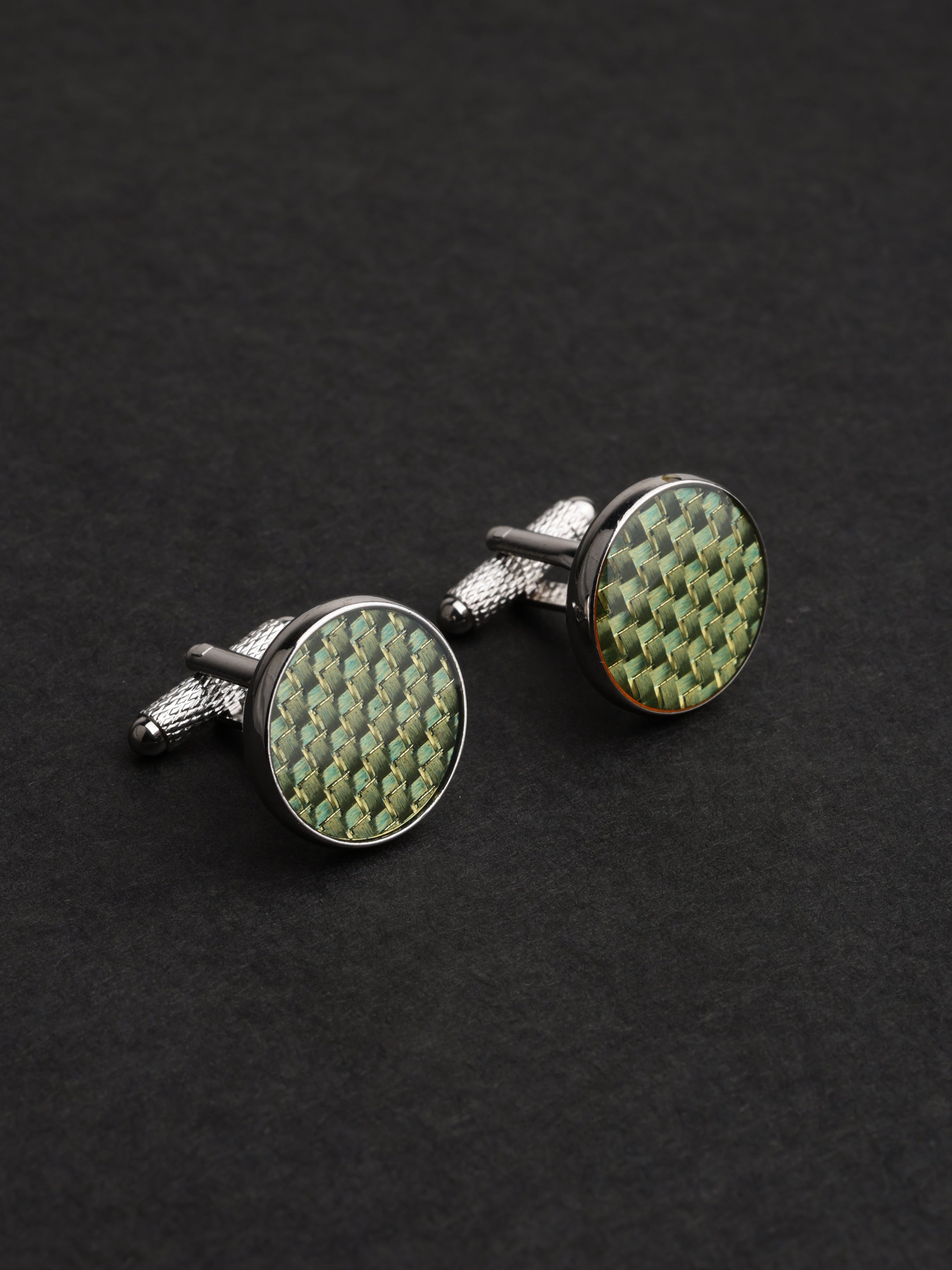 Olive Green Woven Round Cufflinks
