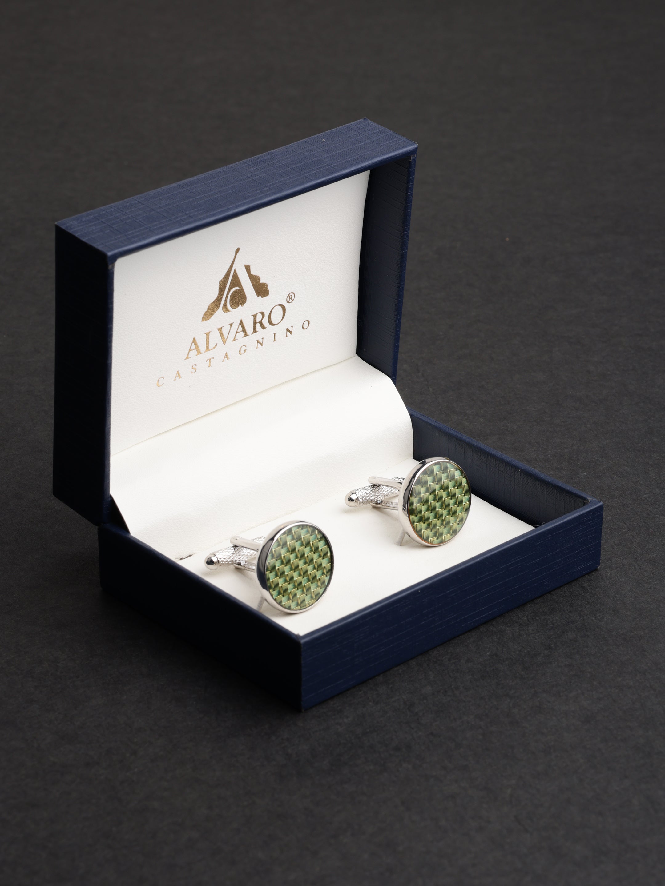 Olive Green Woven Round Cufflinks