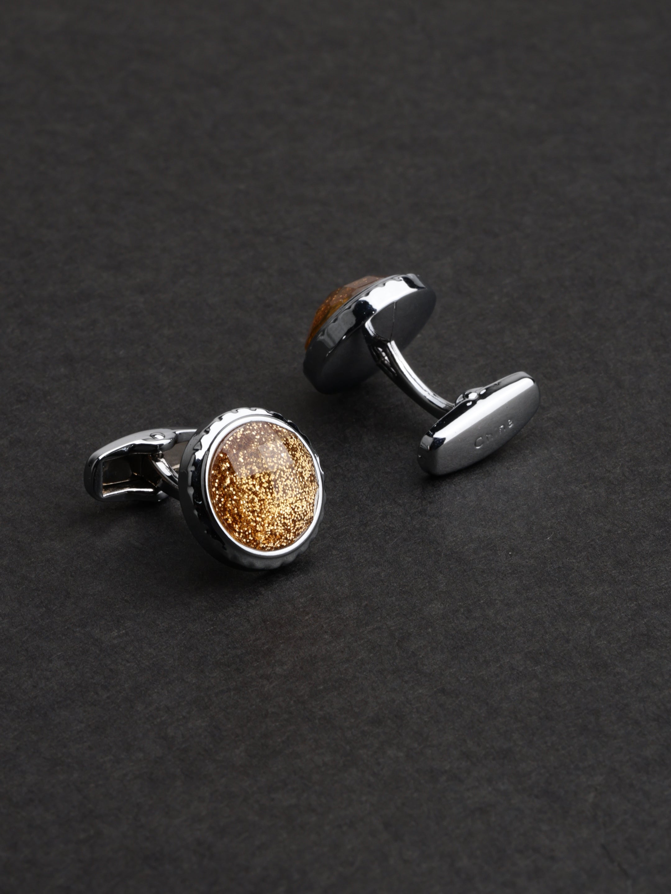 Gold Glitter Round Cufflinks