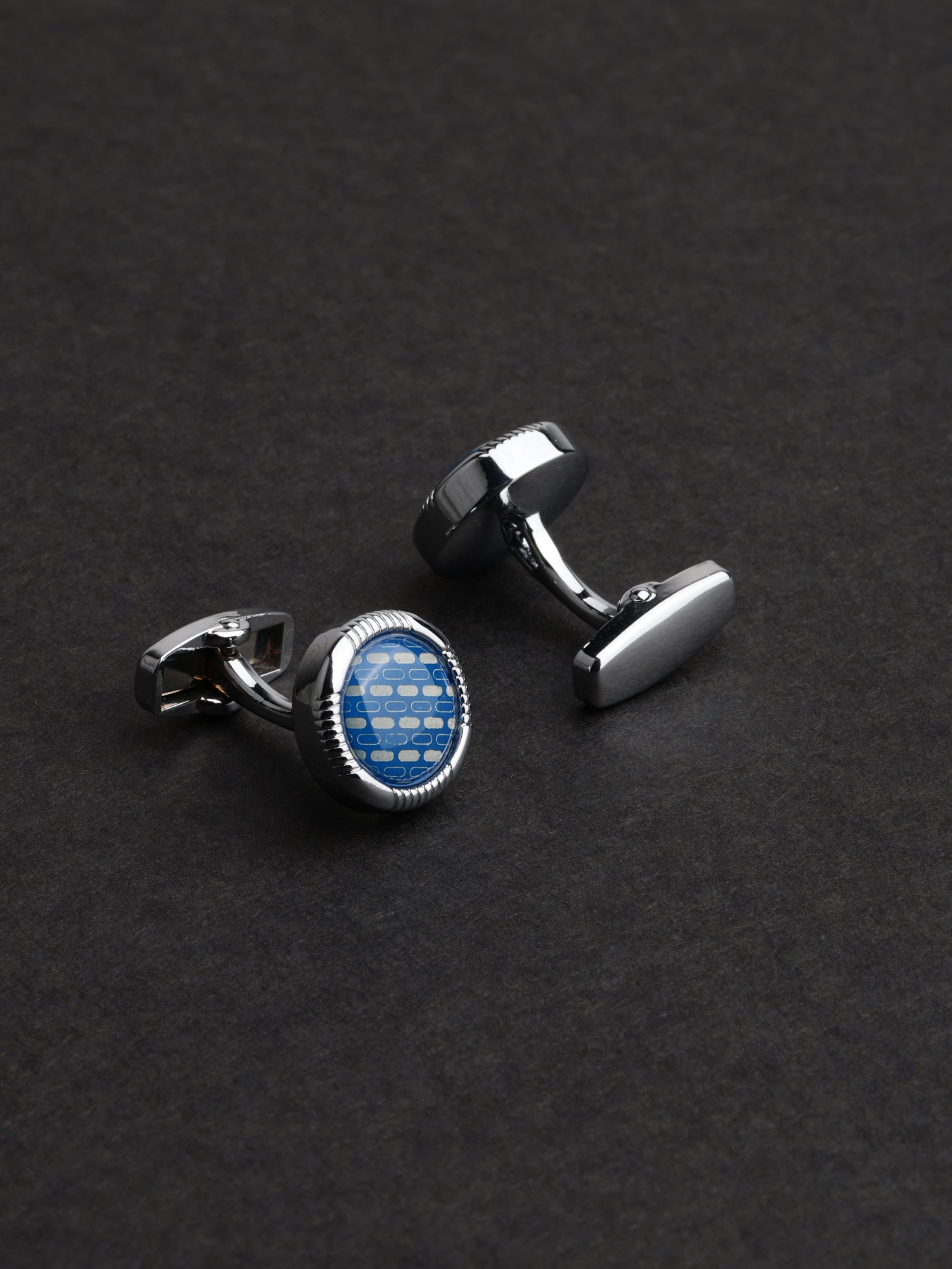 Blue Geometric Round Cufflinks