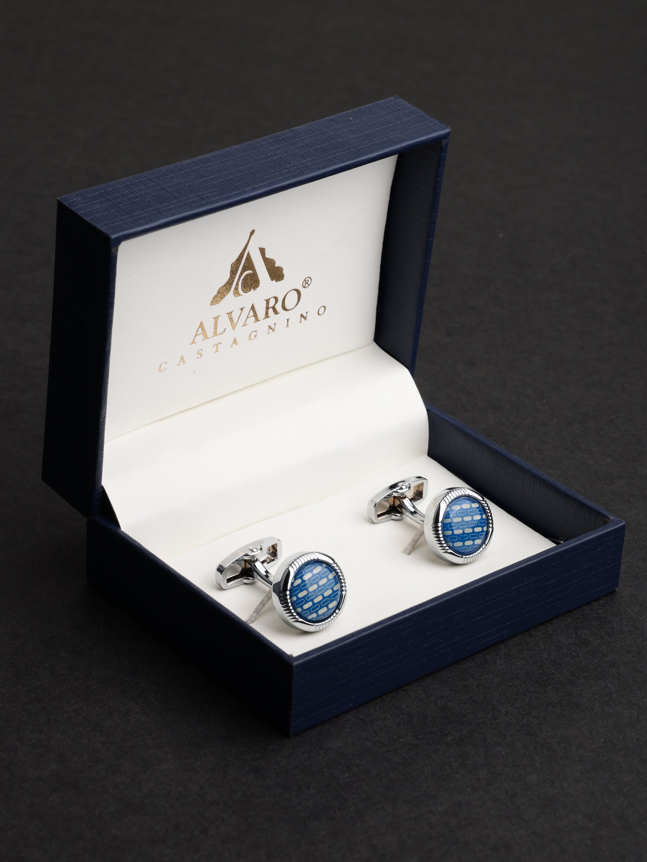 Blue Geometric Round Cufflinks