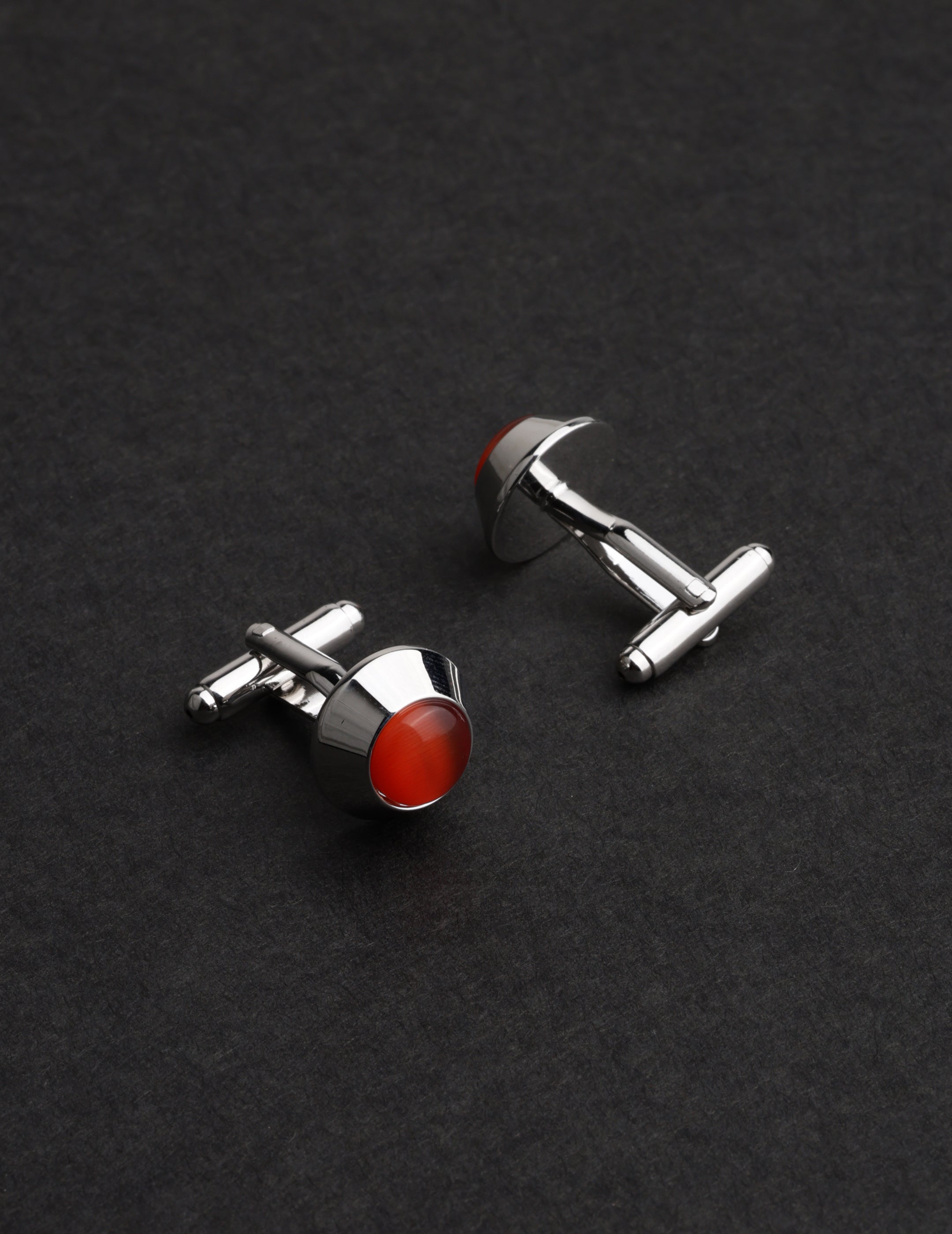 Orange Stone Inlay Round Cufflinks