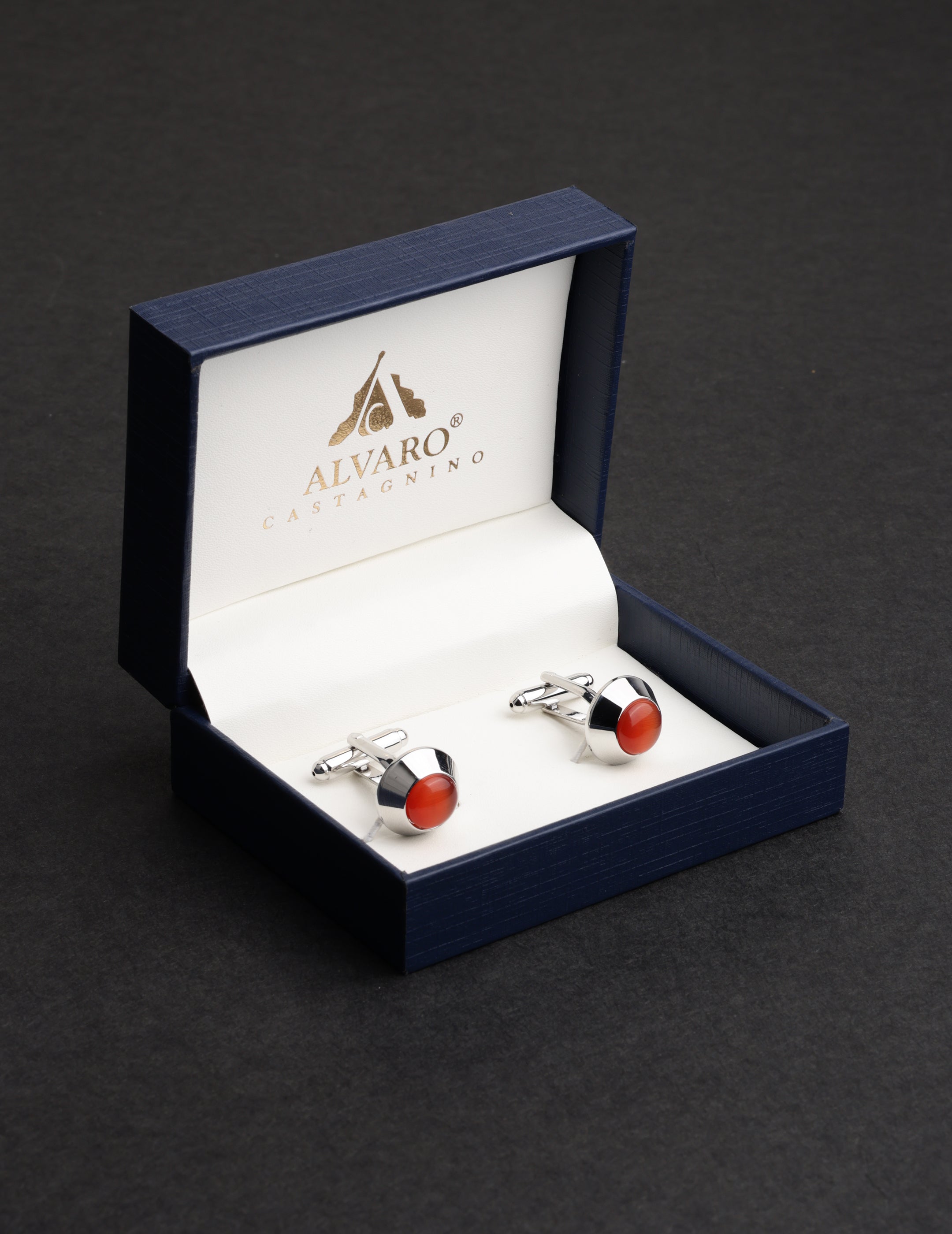 Orange Stone Inlay Round Cufflinks