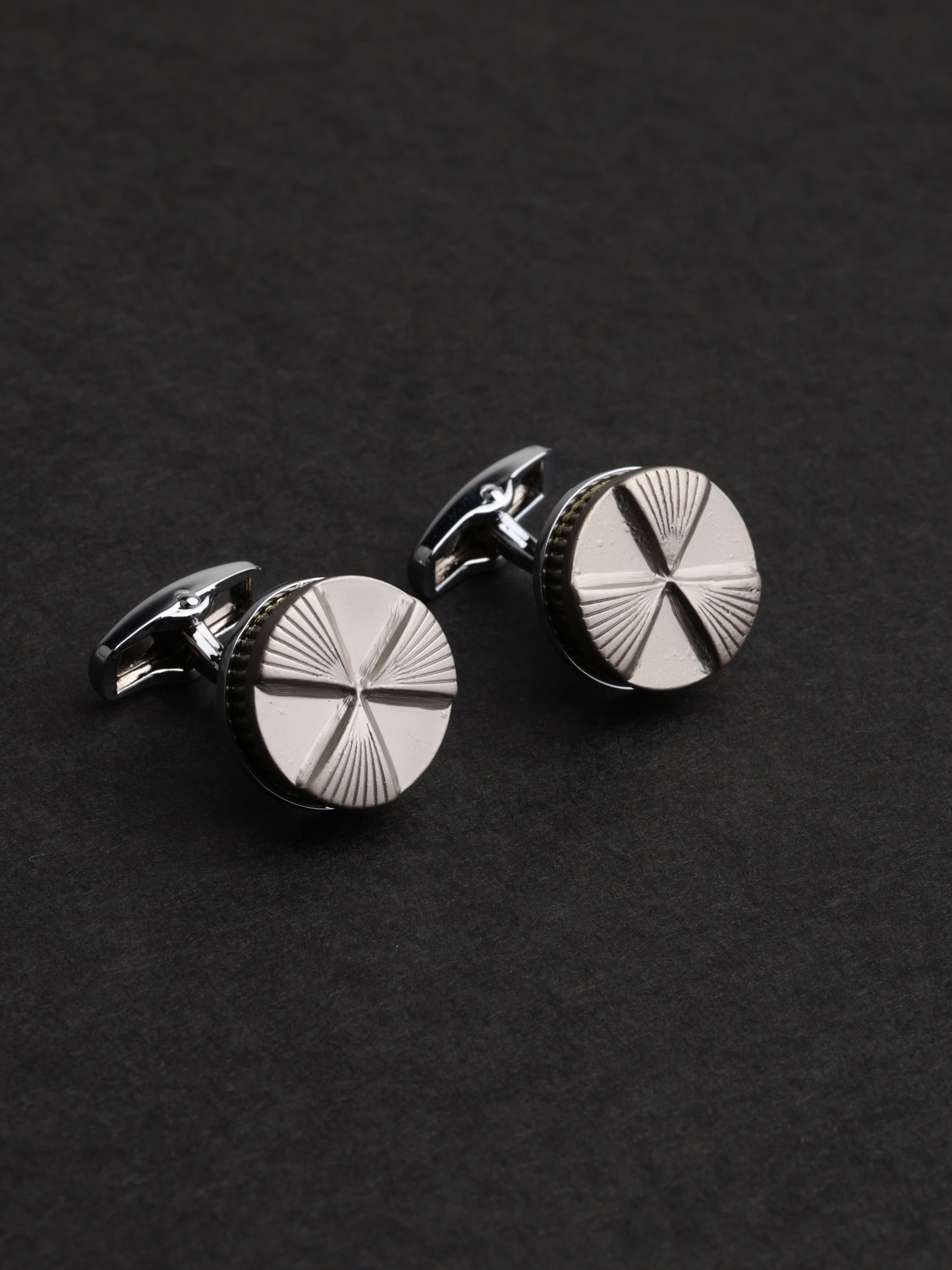 Silver Sunburst Round Cufflinks