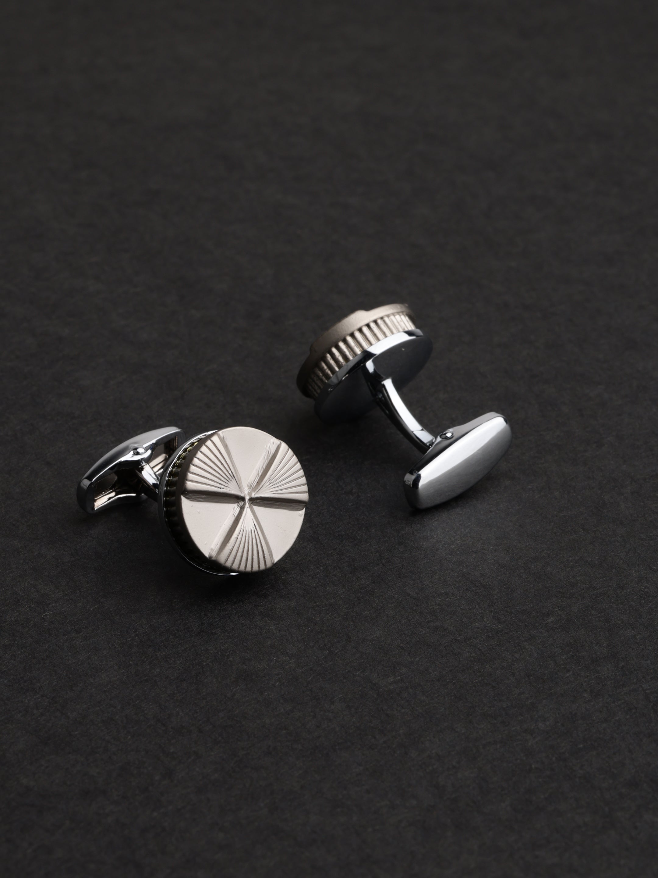 Silver Sunburst Round Cufflinks