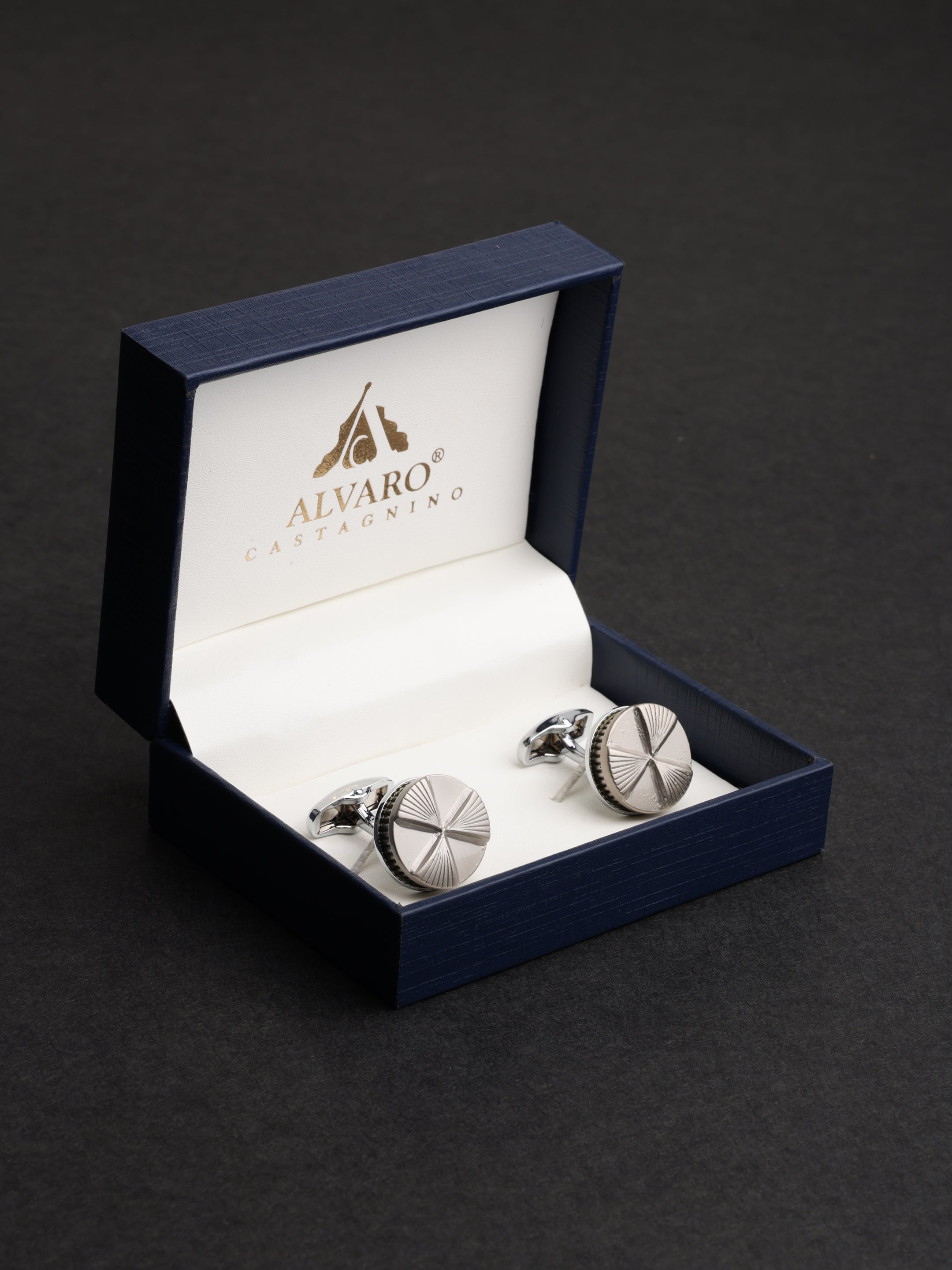 Silver Sunburst Round Cufflinks