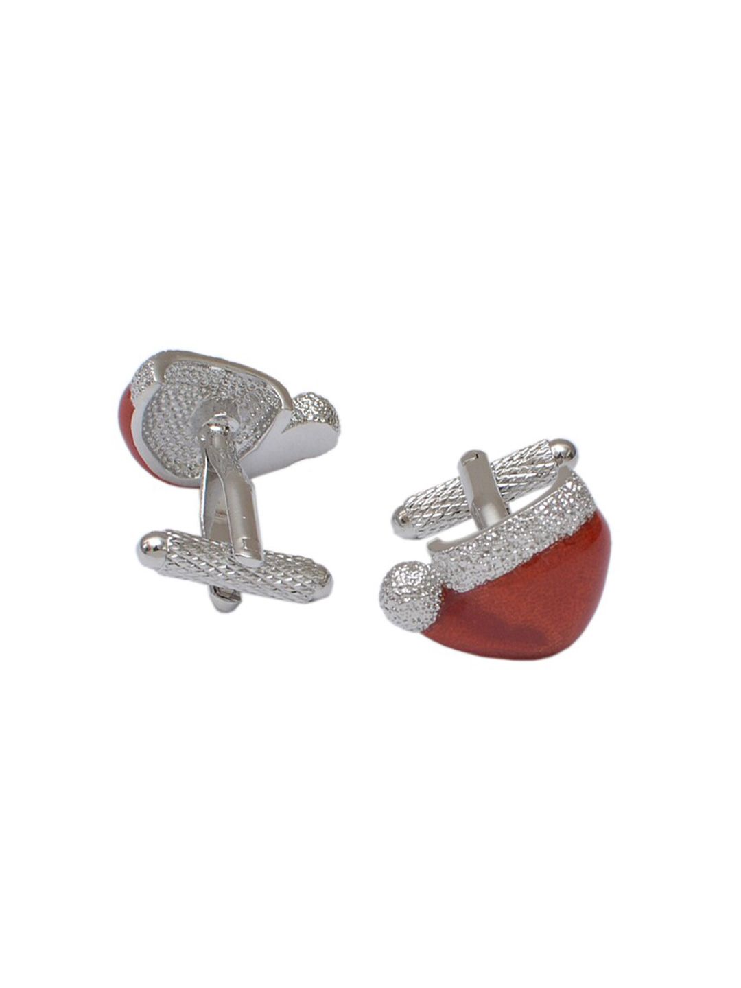 Red & Silver-Toned Symbol Textured Cufflink