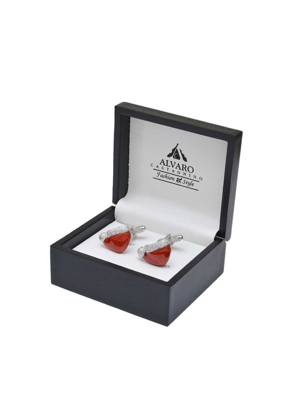 Red & Silver-Toned Symbol Textured Cufflink