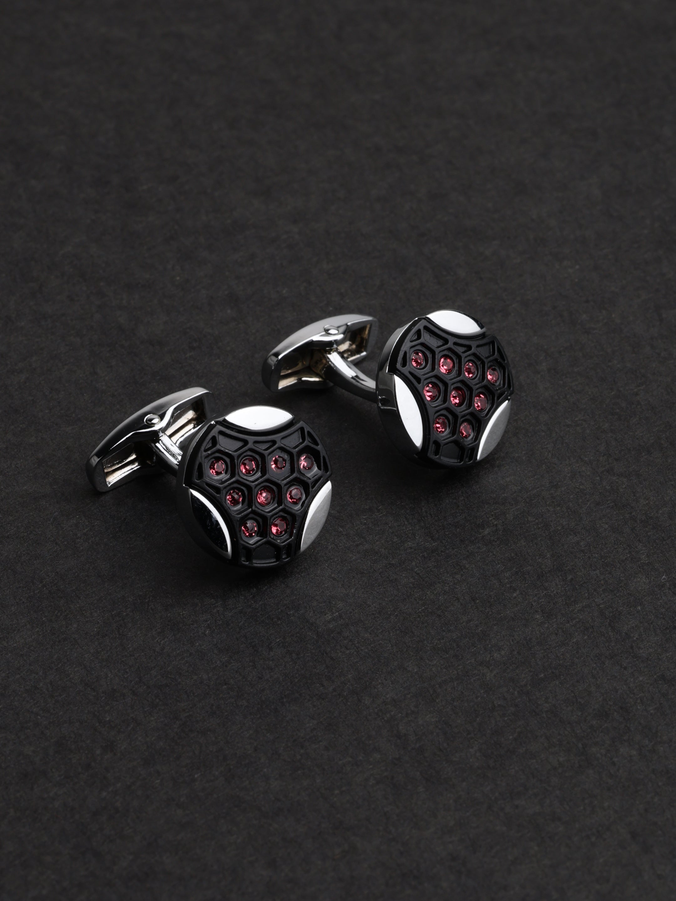Pink Crystal Honeycomb Round Cufflinks