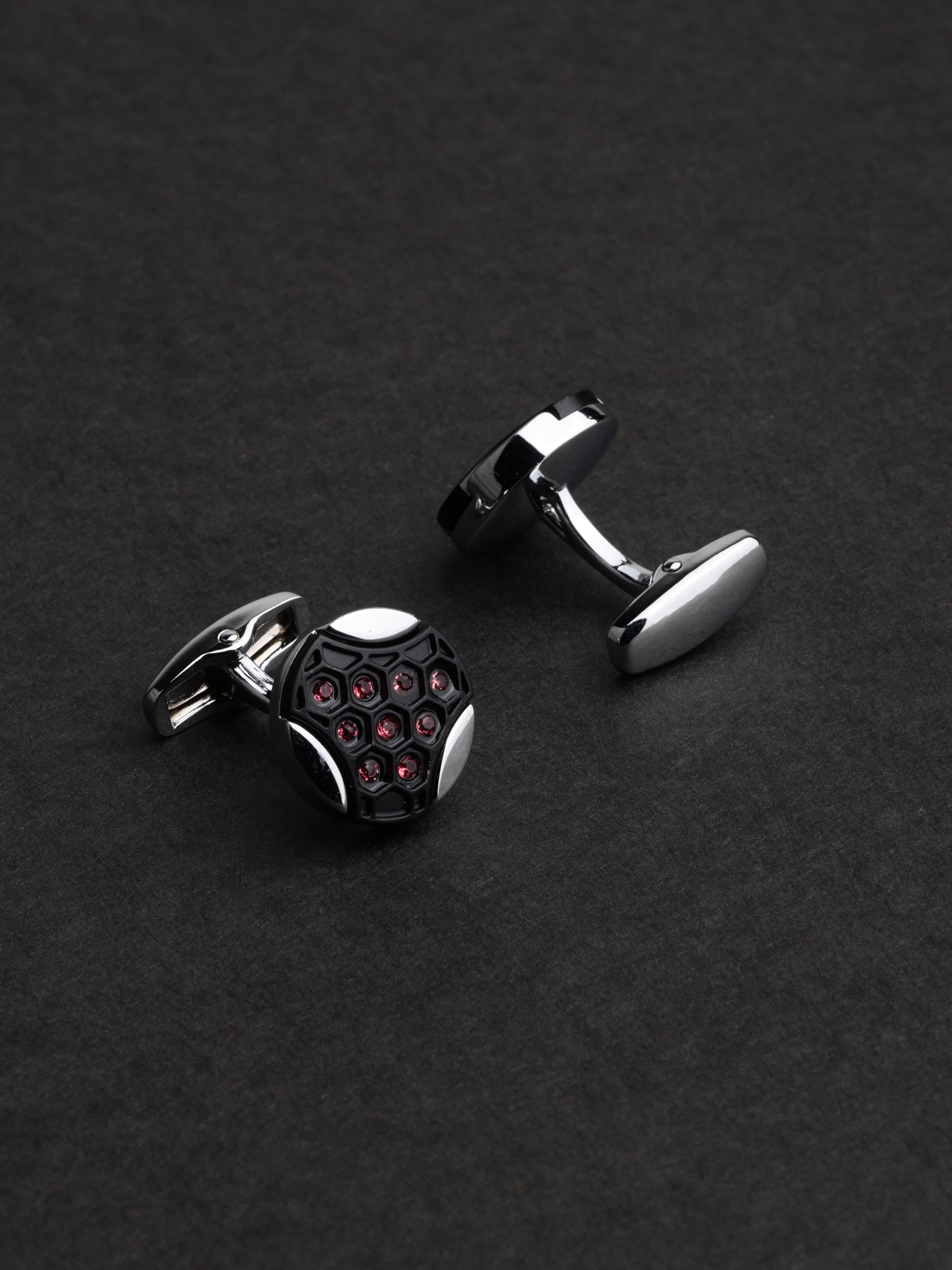 Pink Crystal Honeycomb Round Cufflinks