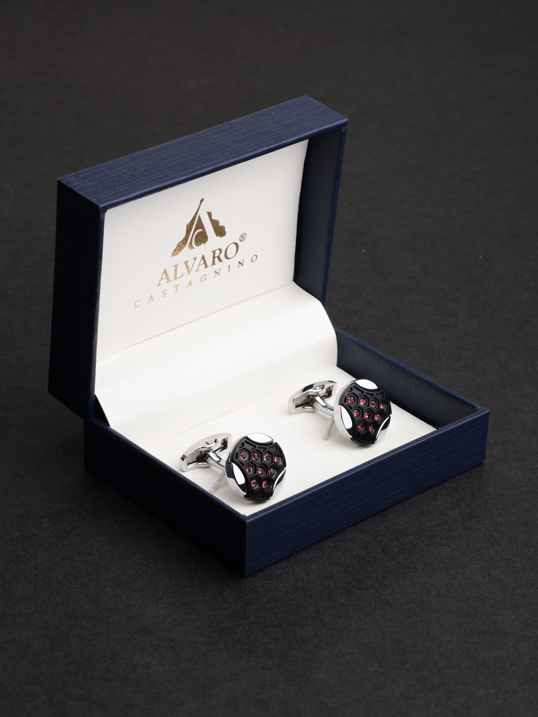 Pink Crystal Honeycomb Round Cufflinks