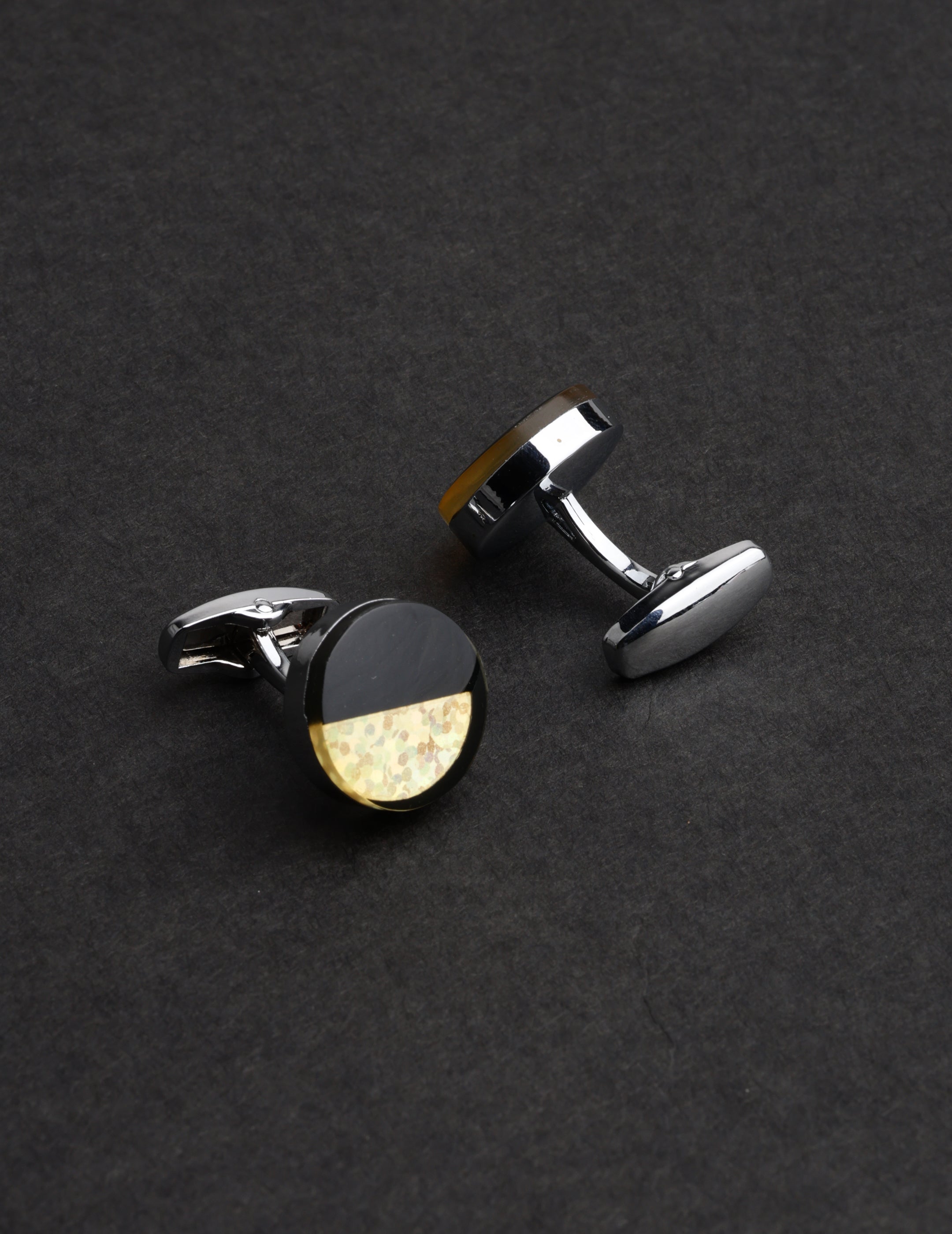 Black and Gold Half-Moon Cufflinks