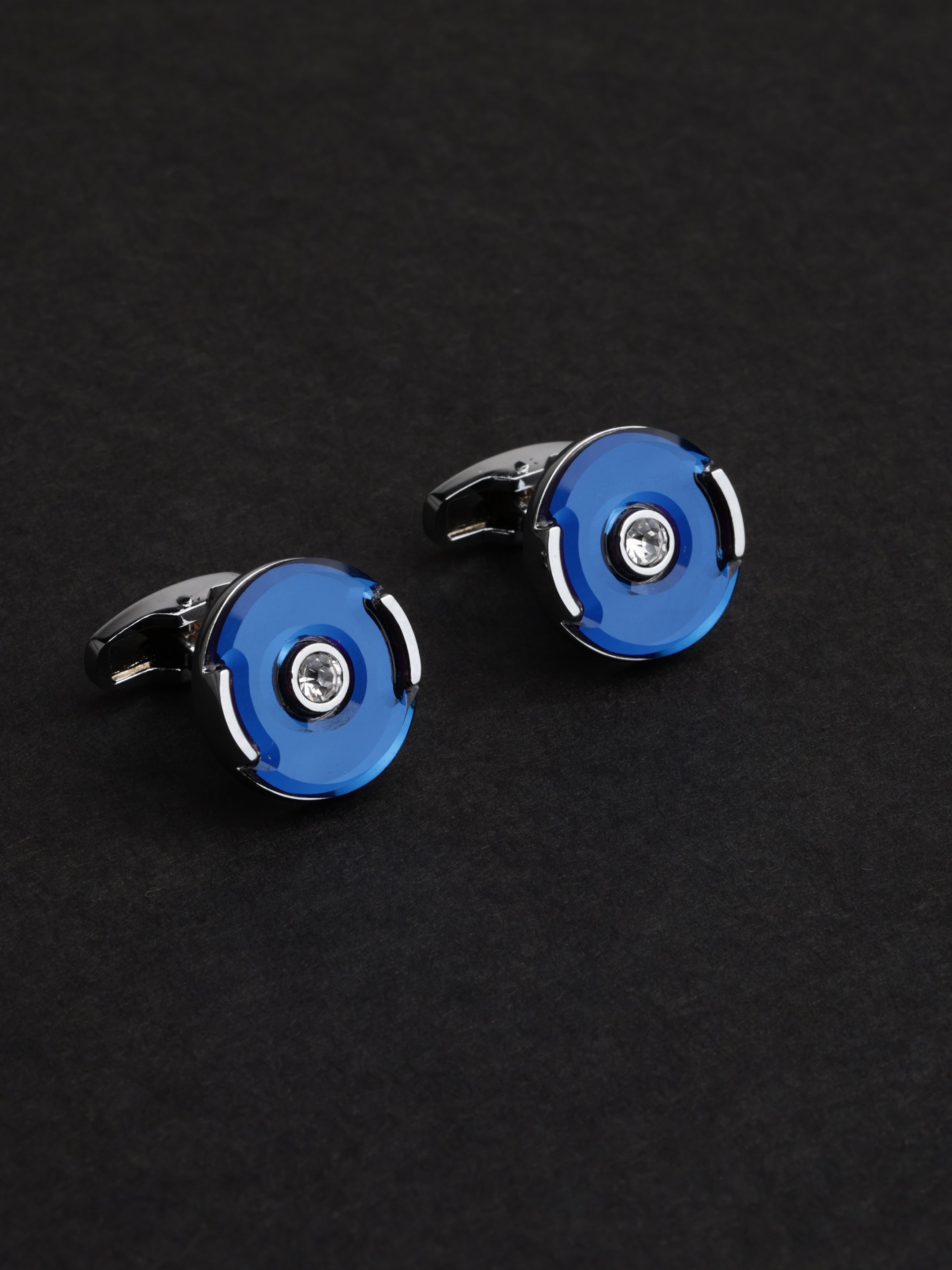 Blue Minimalist Crystal Round Cufflinks
