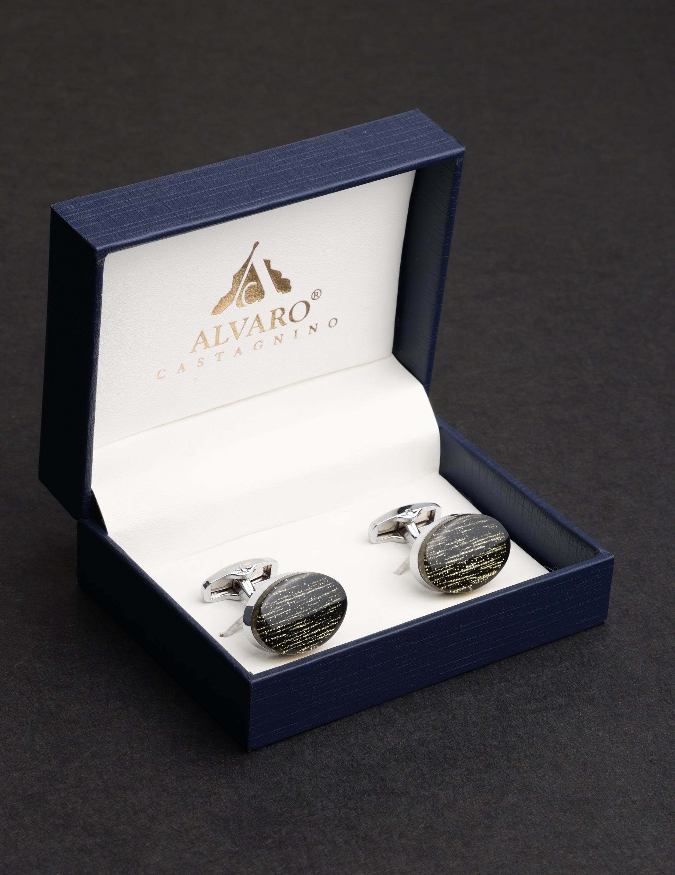 Gold Streak Oval Cufflinks