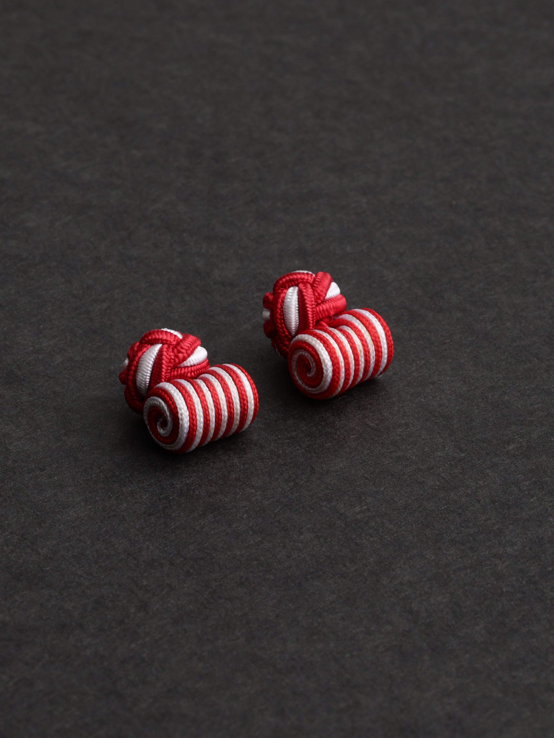 Red and White Striped Silk Knot Cufflinks