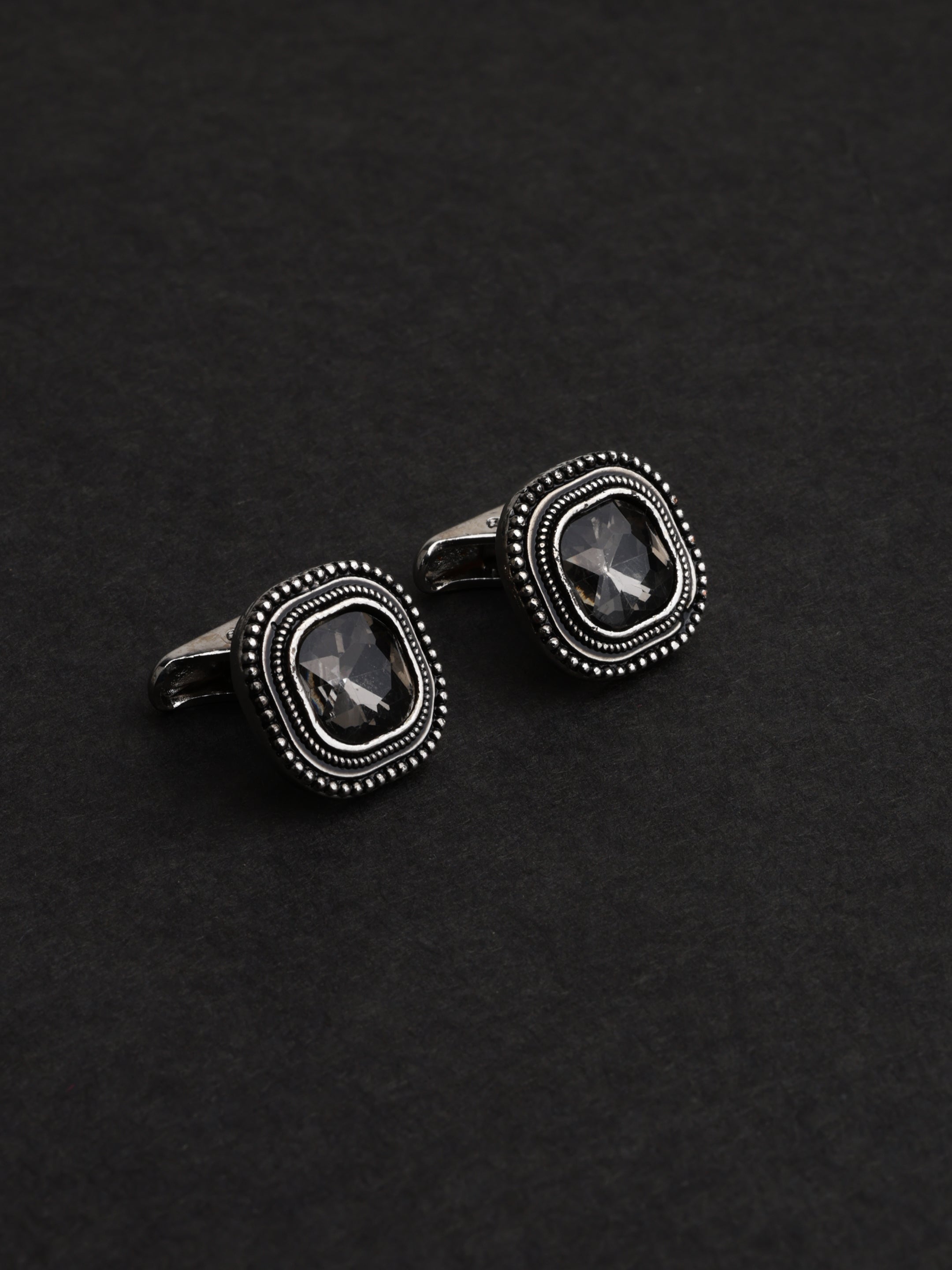 Antique Square Smoky Crystal Cufflinks
