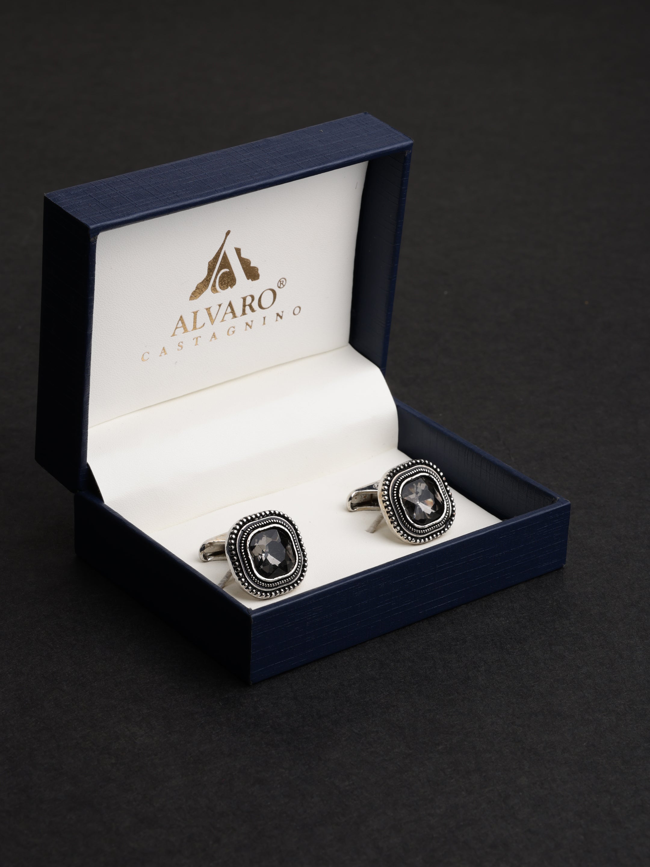 Antique Square Smoky Crystal Cufflinks