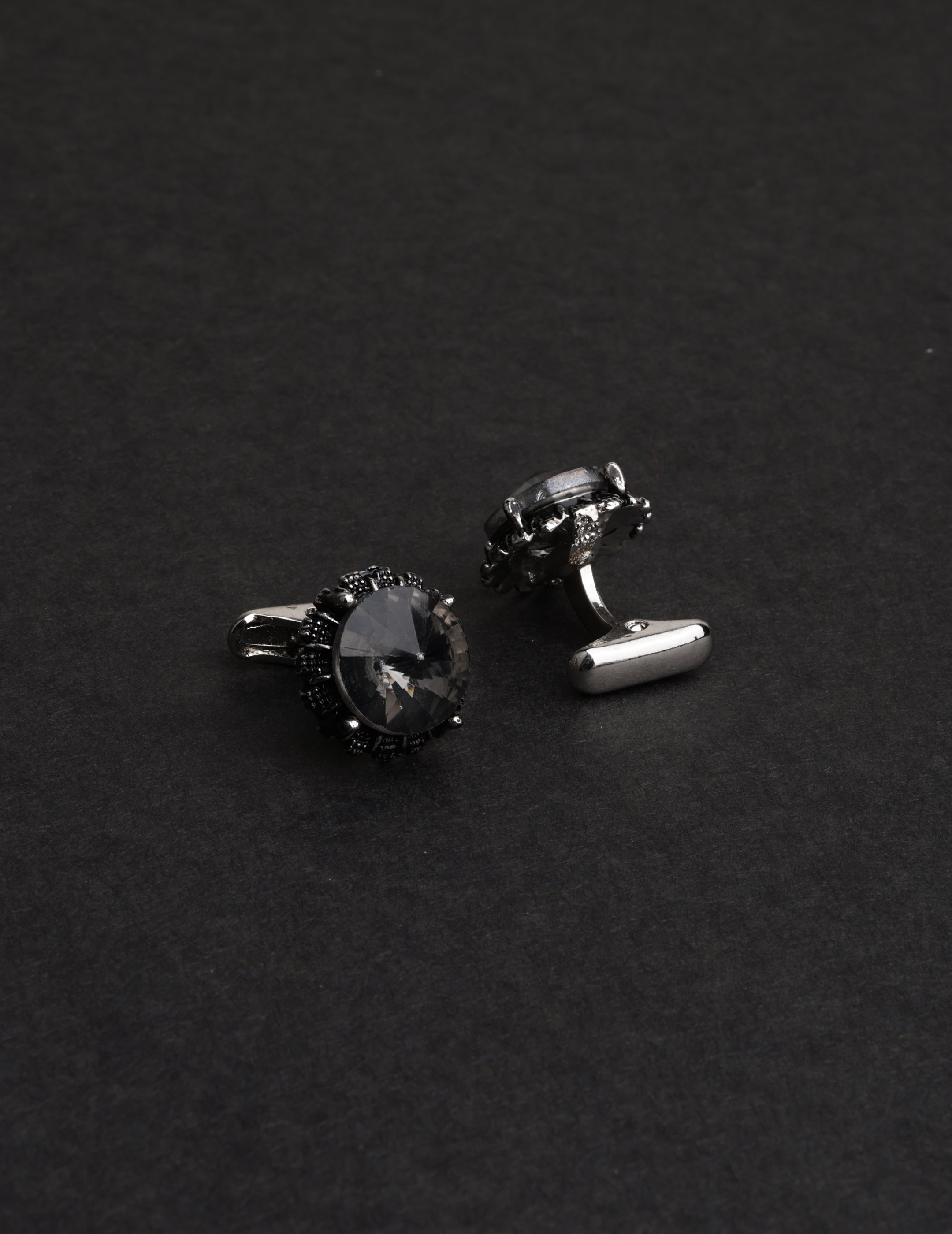 Vintage Round Charcoal Crystal Cufflinks