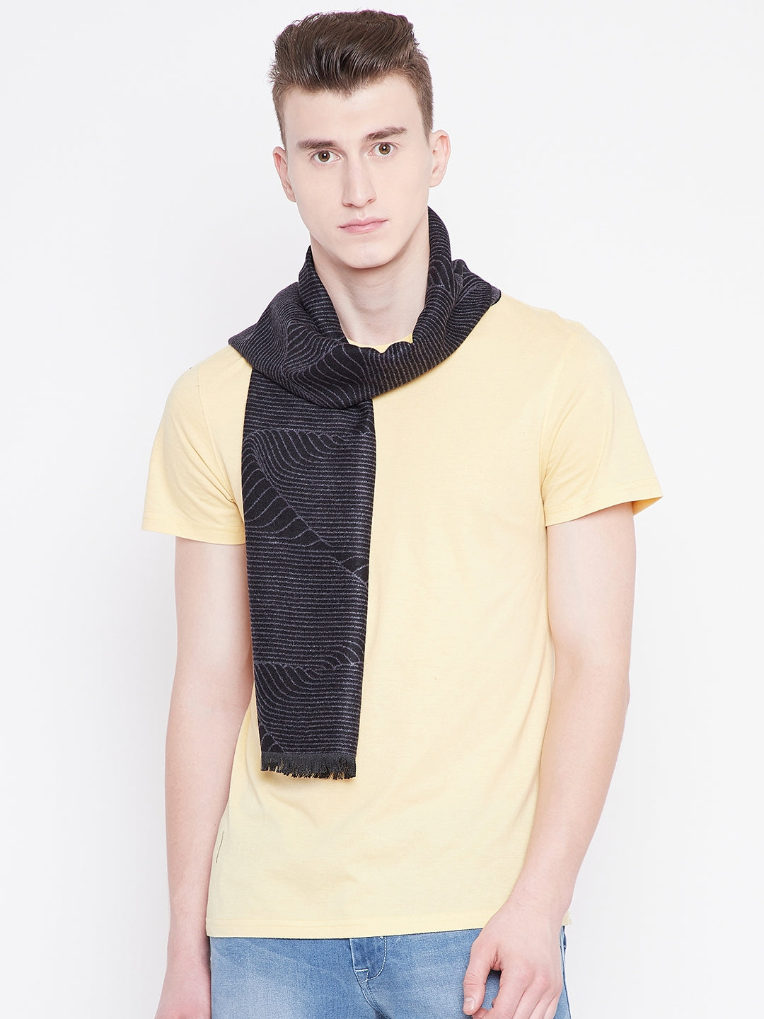 Alvaro Castagnino Men Black & Grey Patterned Mufflers