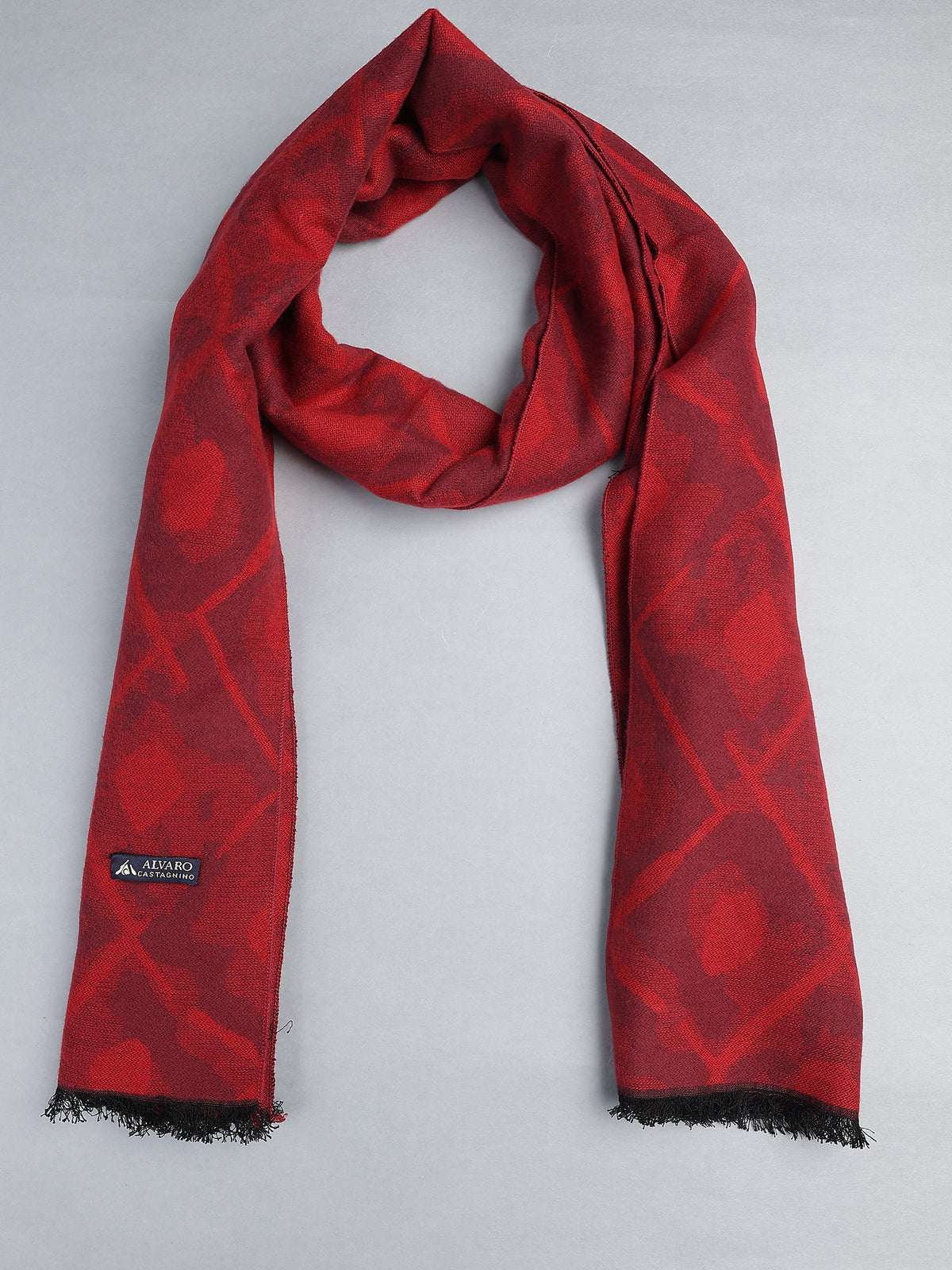 Crimson Red & Burgundy Abstract Geometric Diamond Winter Muffler