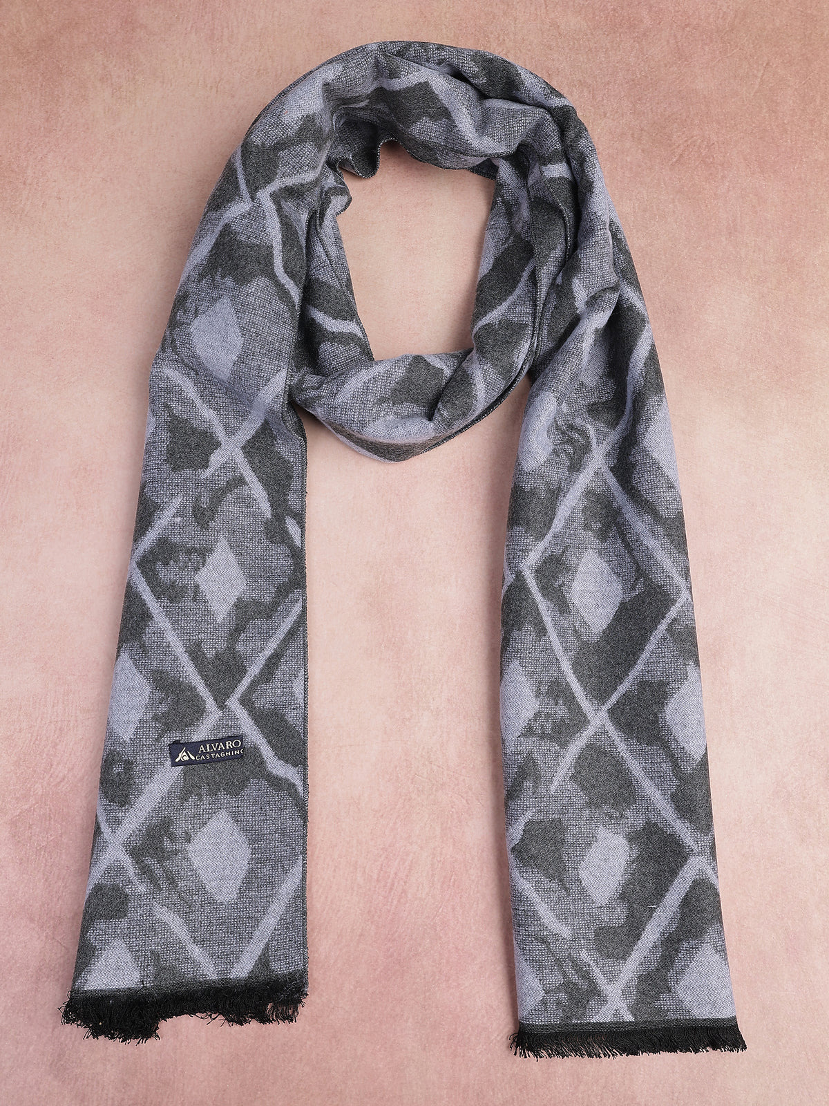 Charcoal & Silver Abstract Geometric Diamond Winter Muffler