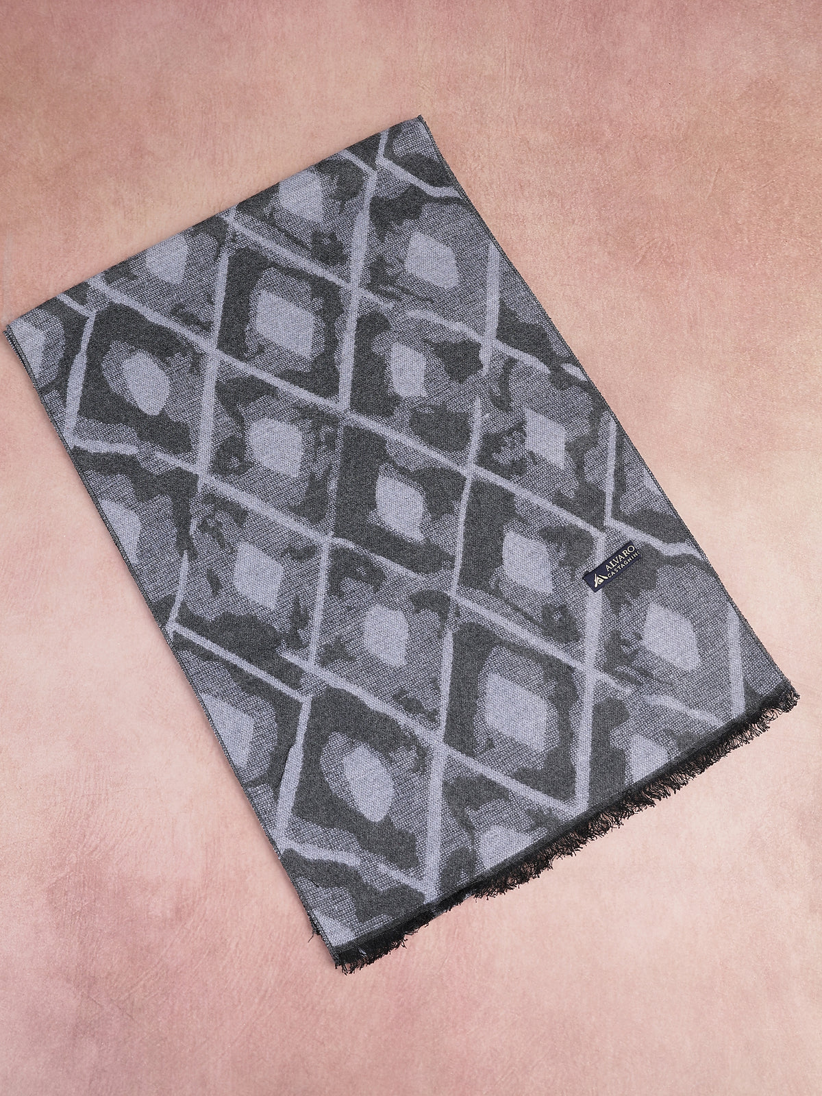 Charcoal & Silver Abstract Geometric Diamond Winter Muffler