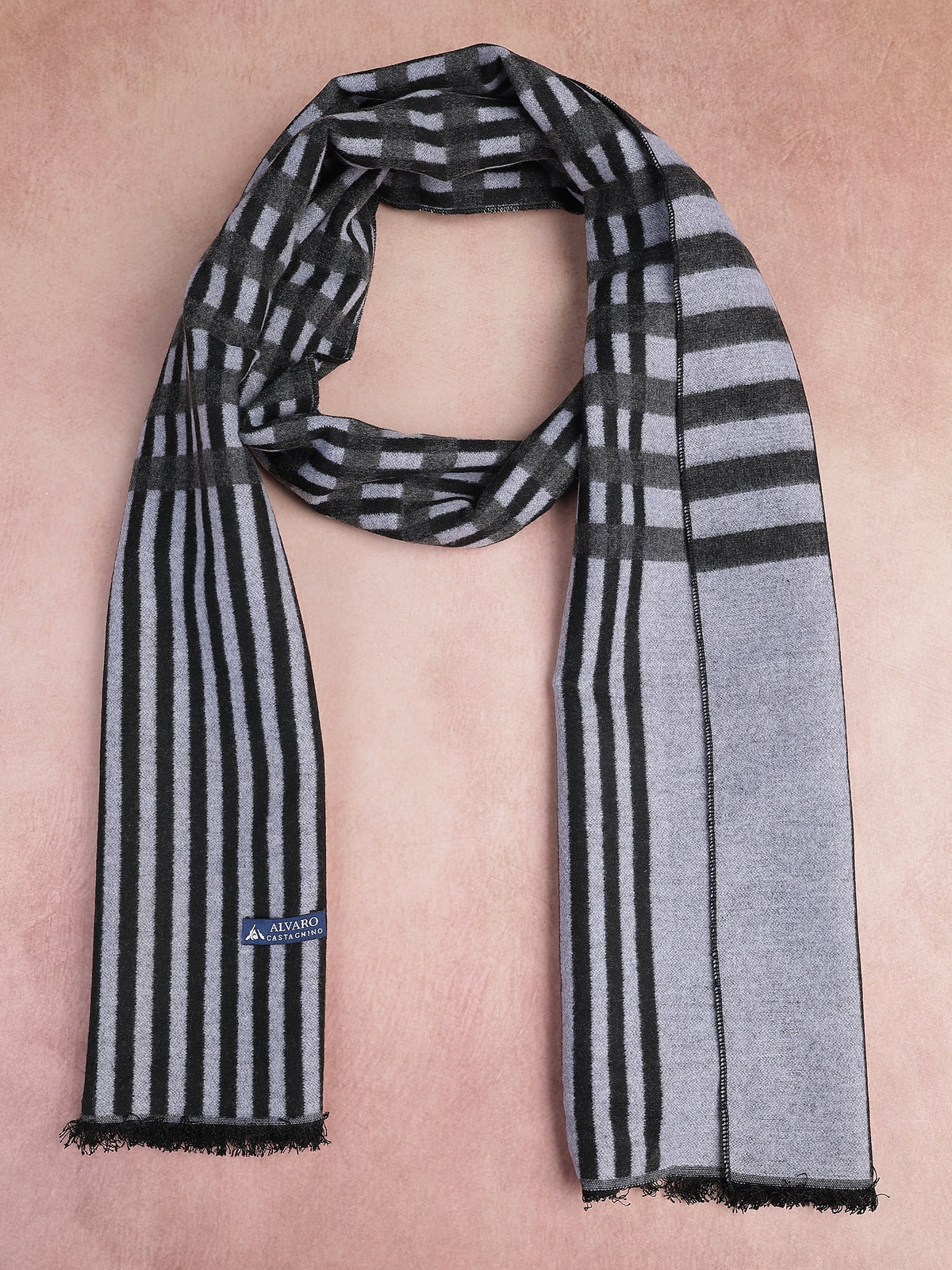 Silver & Charcoal Geometric Multi-Stripe Winter Muffler