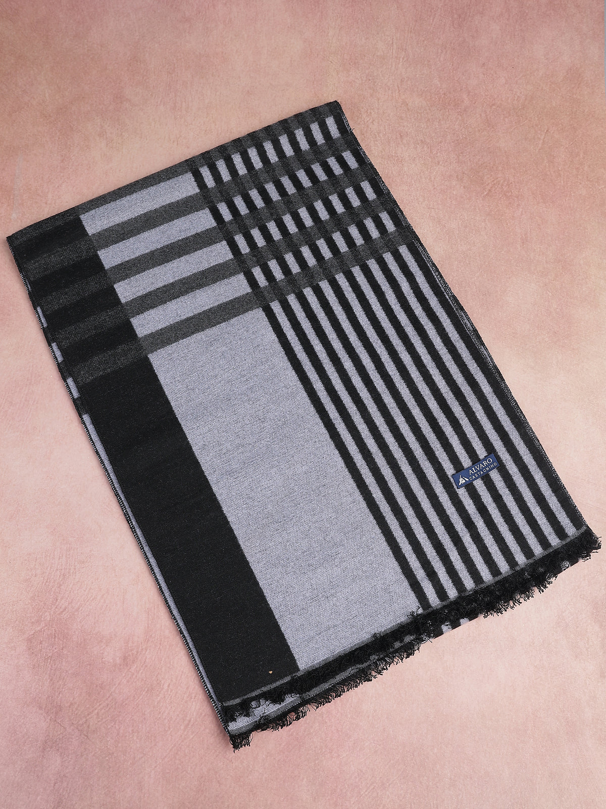 Silver & Charcoal Geometric Multi-Stripe Winter Muffler
