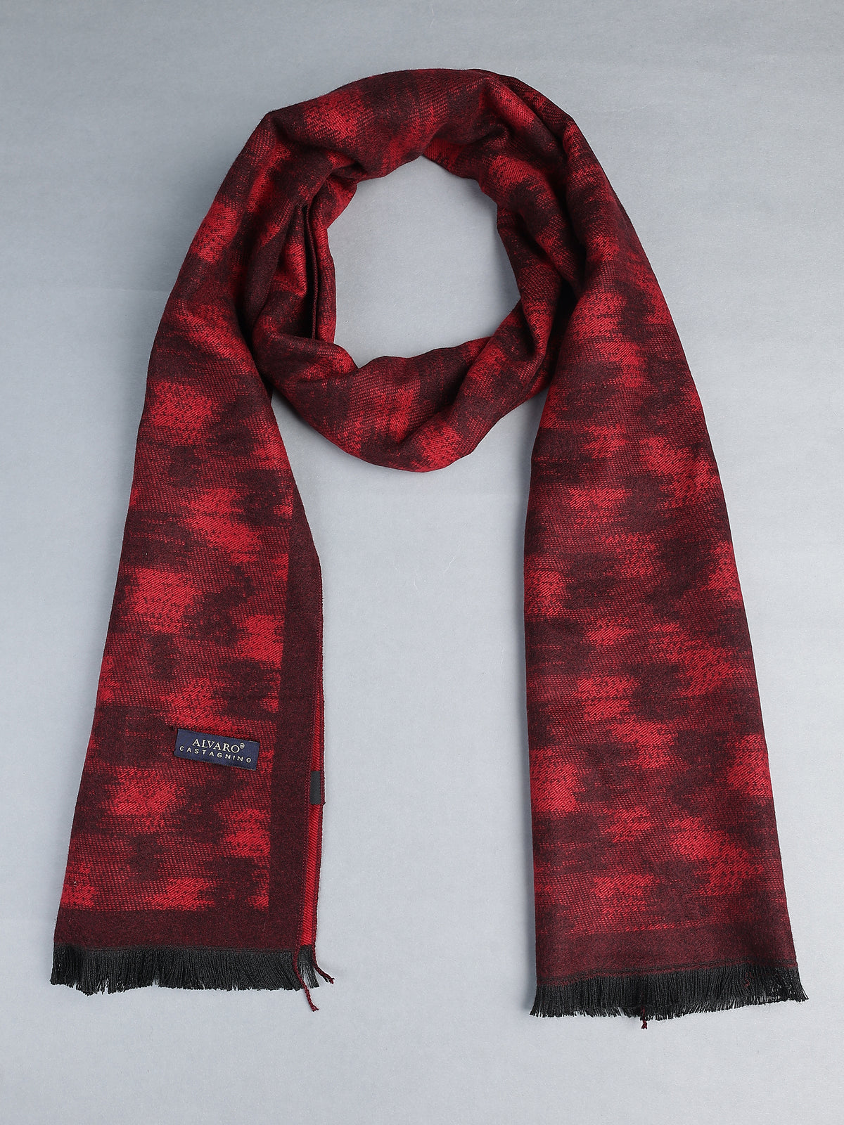 Crimson & Burgundy Textured Houndstooth Winter Muffler