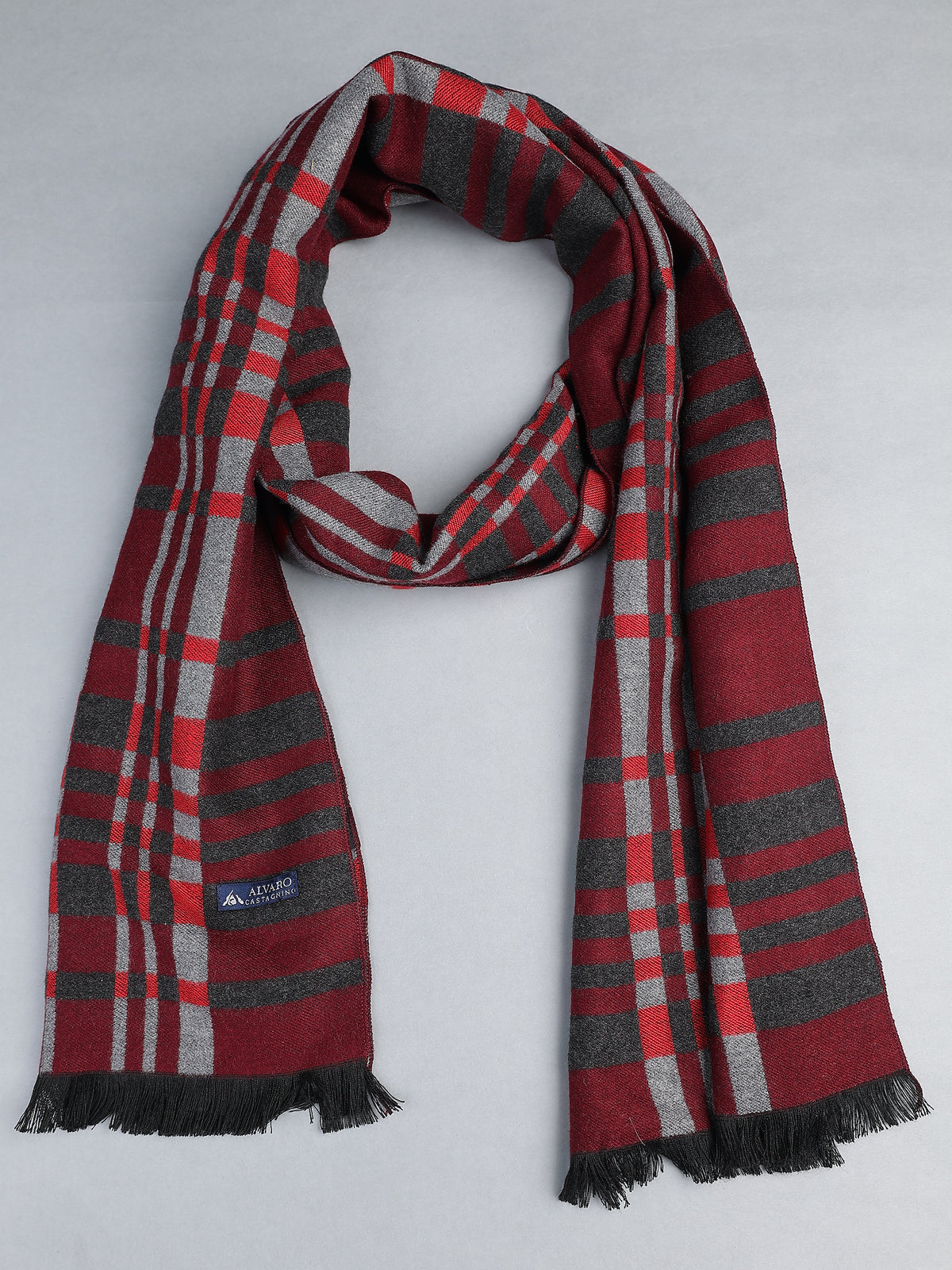 Crimson Red & Charcoal Tartan Plaid Winter Muffler