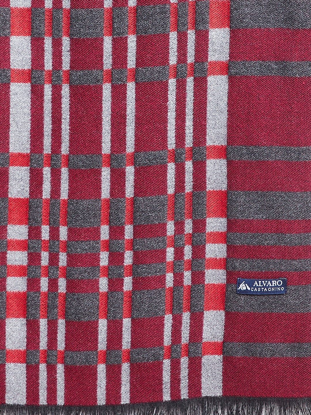 Alvaro Castagnino Men Maroon & Grey Checked Muffler