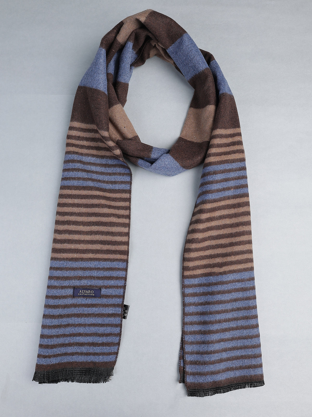 Brown & Slate Blue Block Striped Winter Muffler