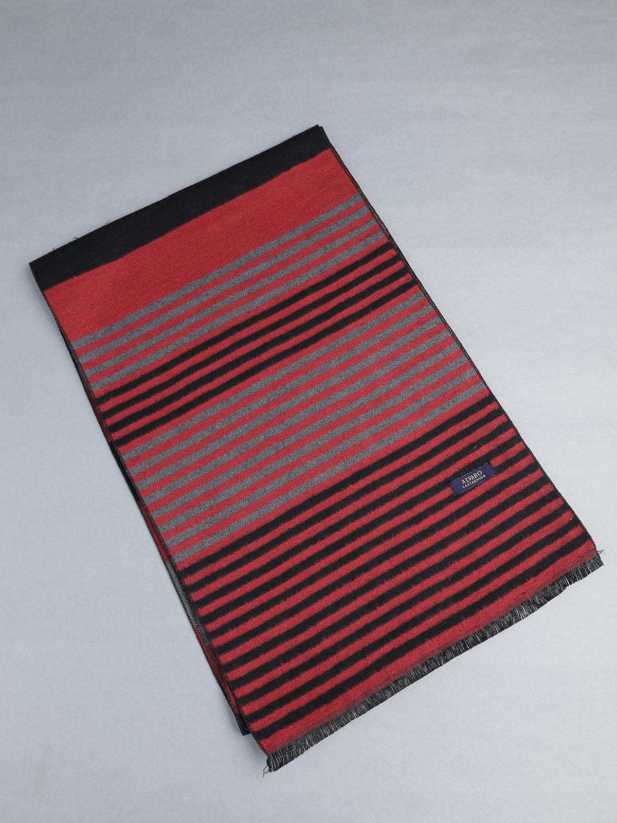 Crimson Red, Charcoal & Black Striped Winter Muffler
