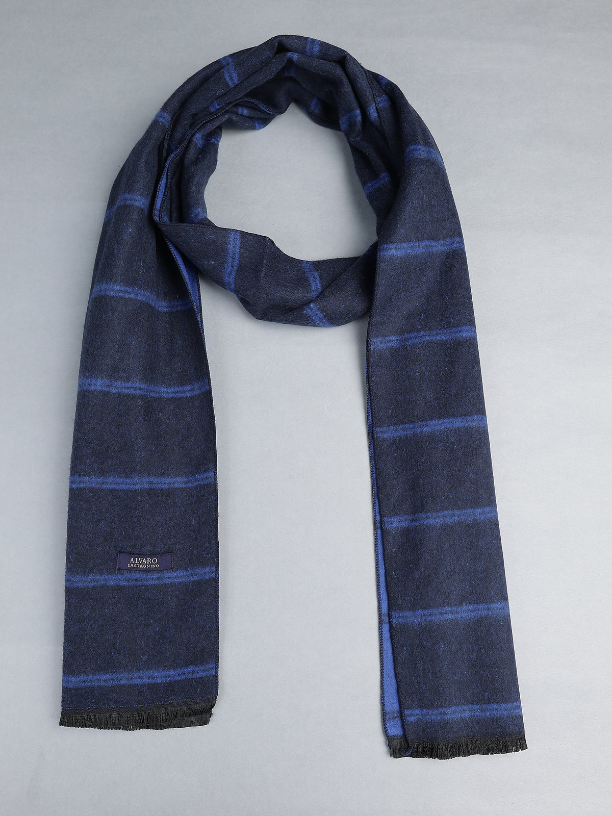Navy Blue & Cobalt Horizontal Stripe Winter Muffler