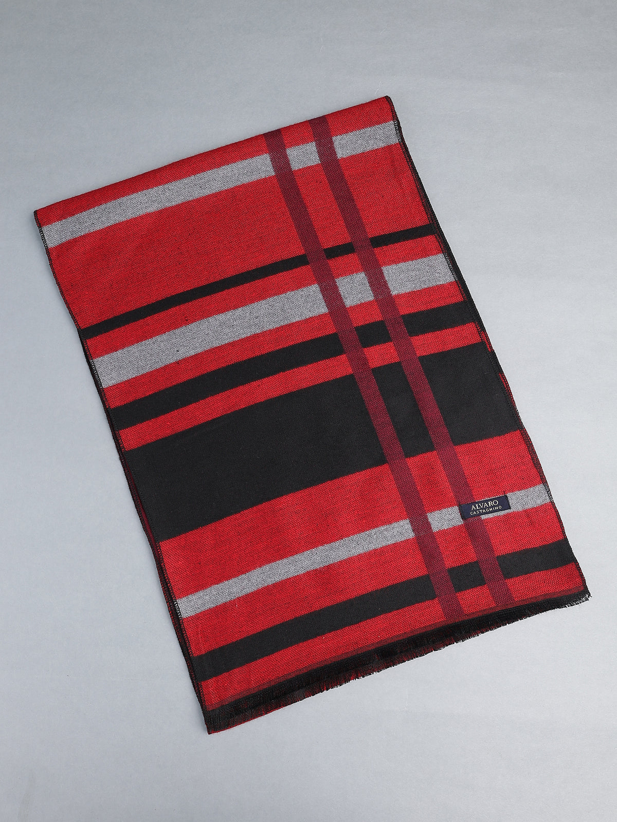 Crimson Red & Black Block Striped Winter Muffler