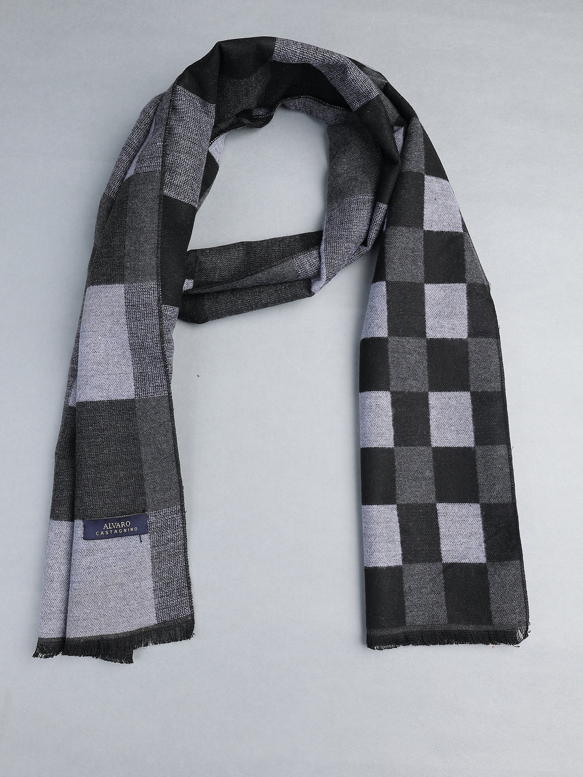 Monochrome Grey & Black Checkerboard Winter Muffler