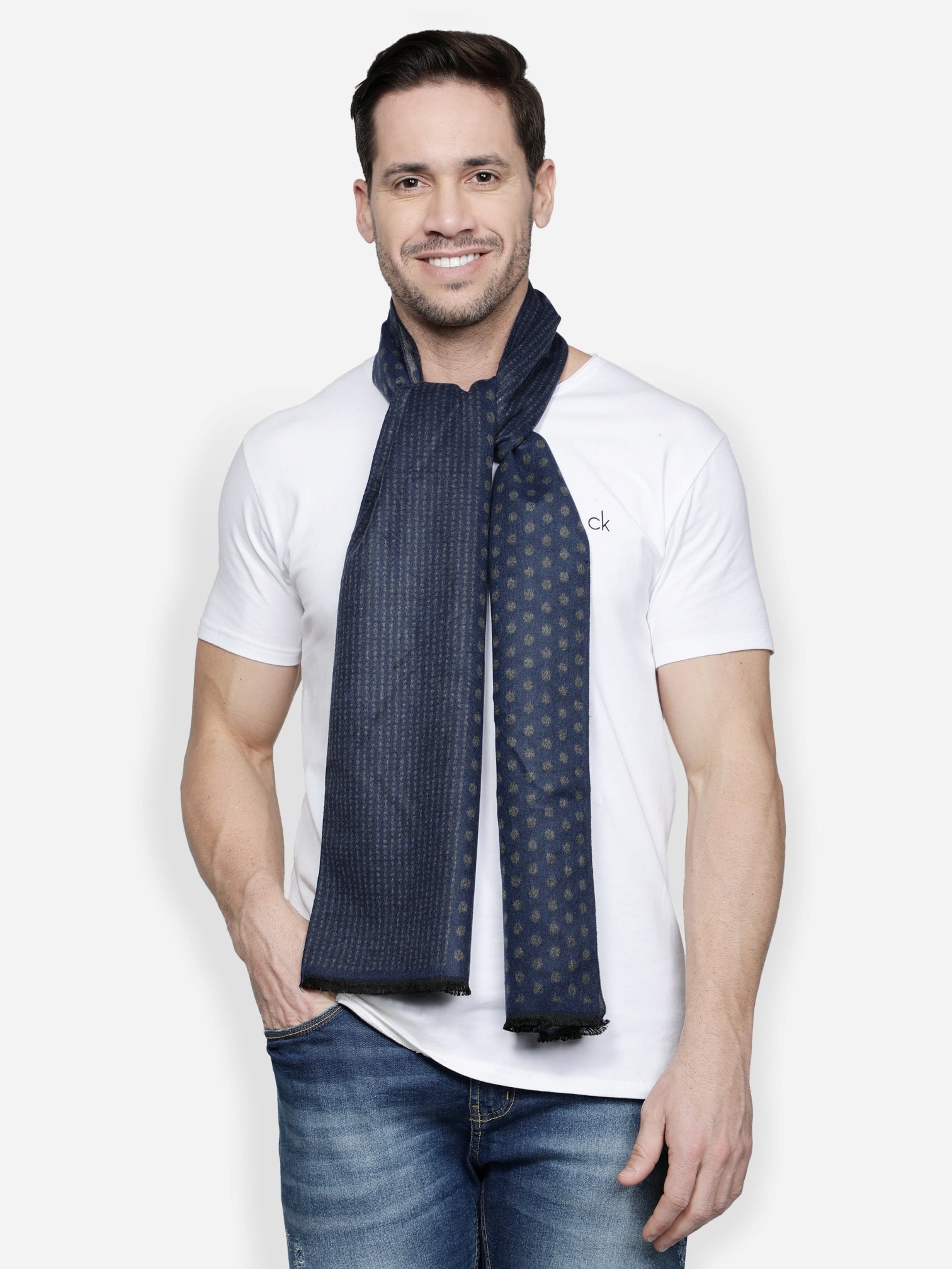 Alvaro Castagnino Men Grey & Blue Printed Muffler