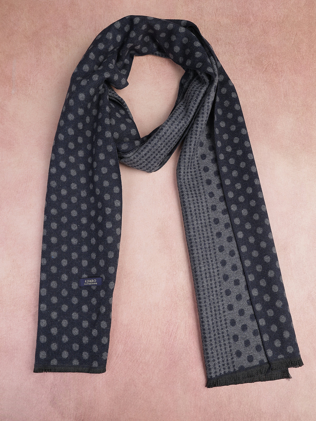 Charcoal & Slate Blue Dual-Pattern Winter Muffler