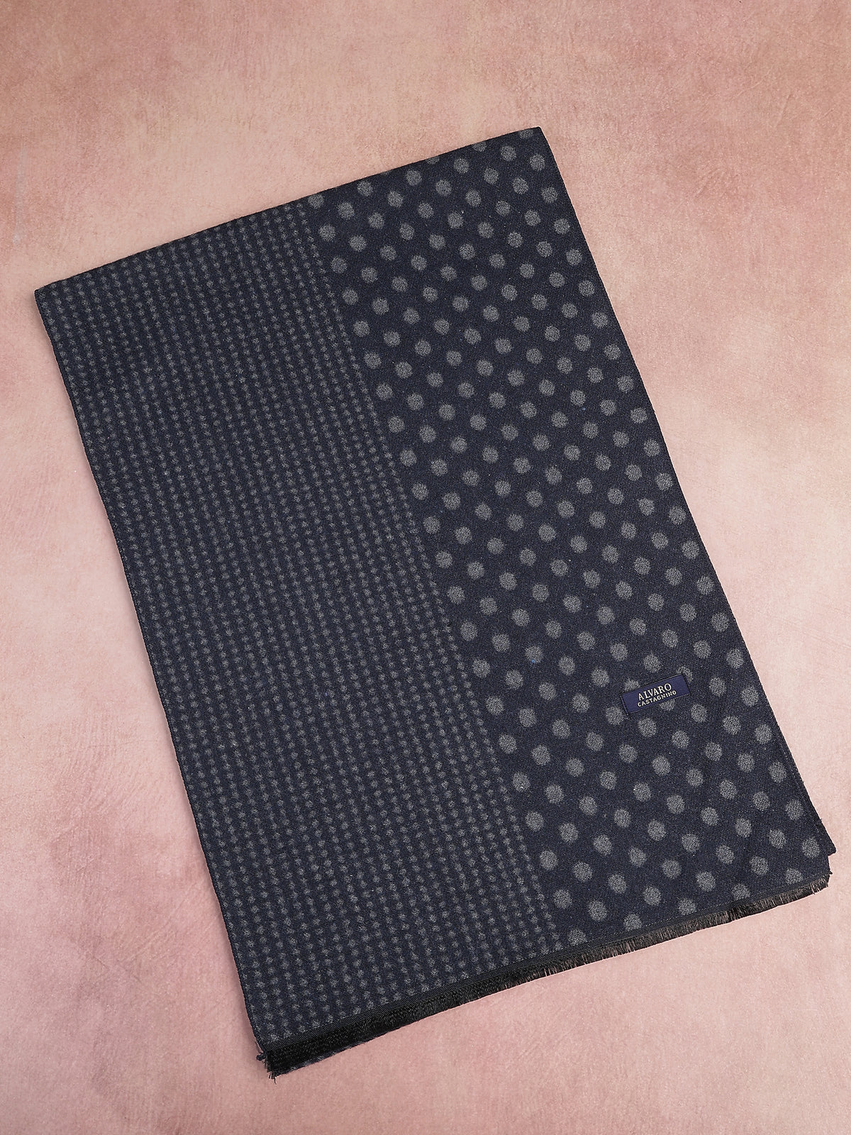Charcoal & Slate Blue Dual-Pattern Winter Muffler