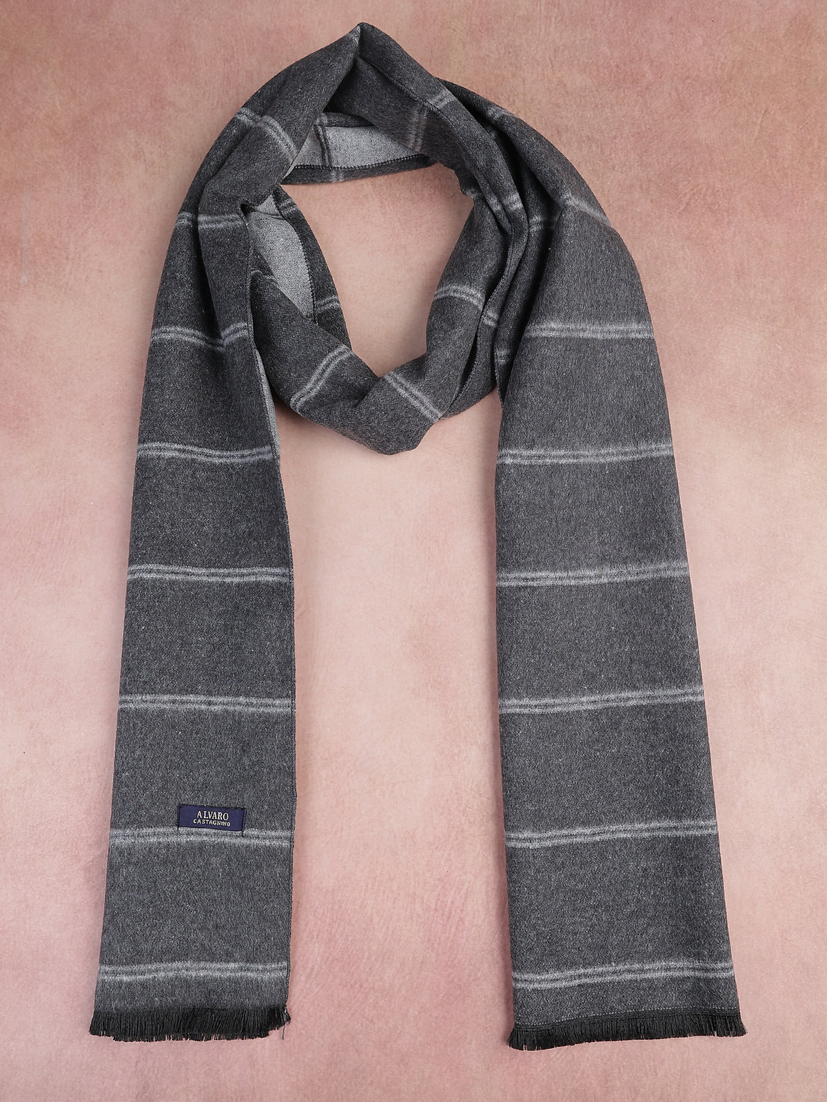 Charcoal Gray & Silver Double-Pinstripe Winter Muffler