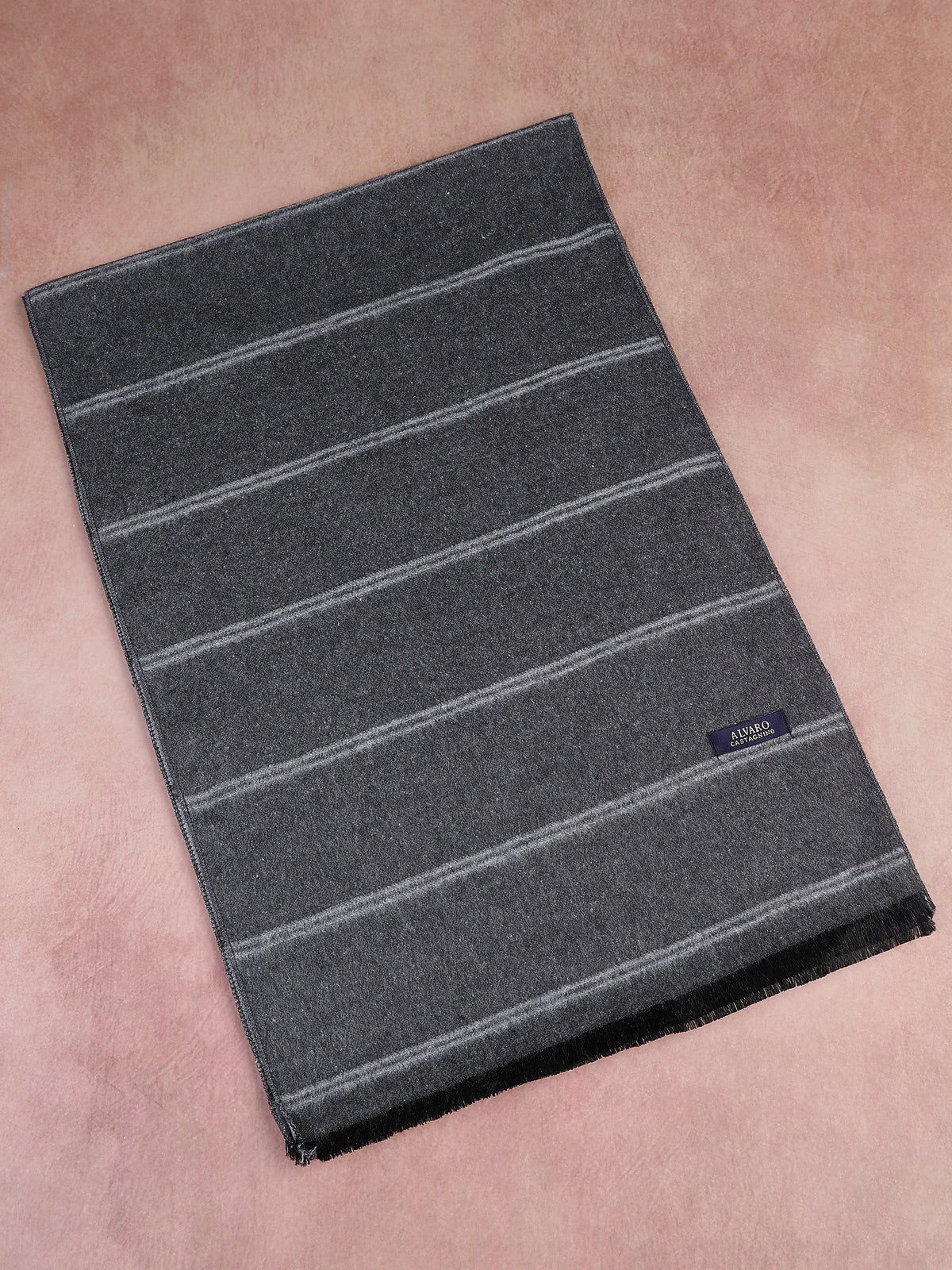 Charcoal Gray & Silver Double-Pinstripe Winter Muffler