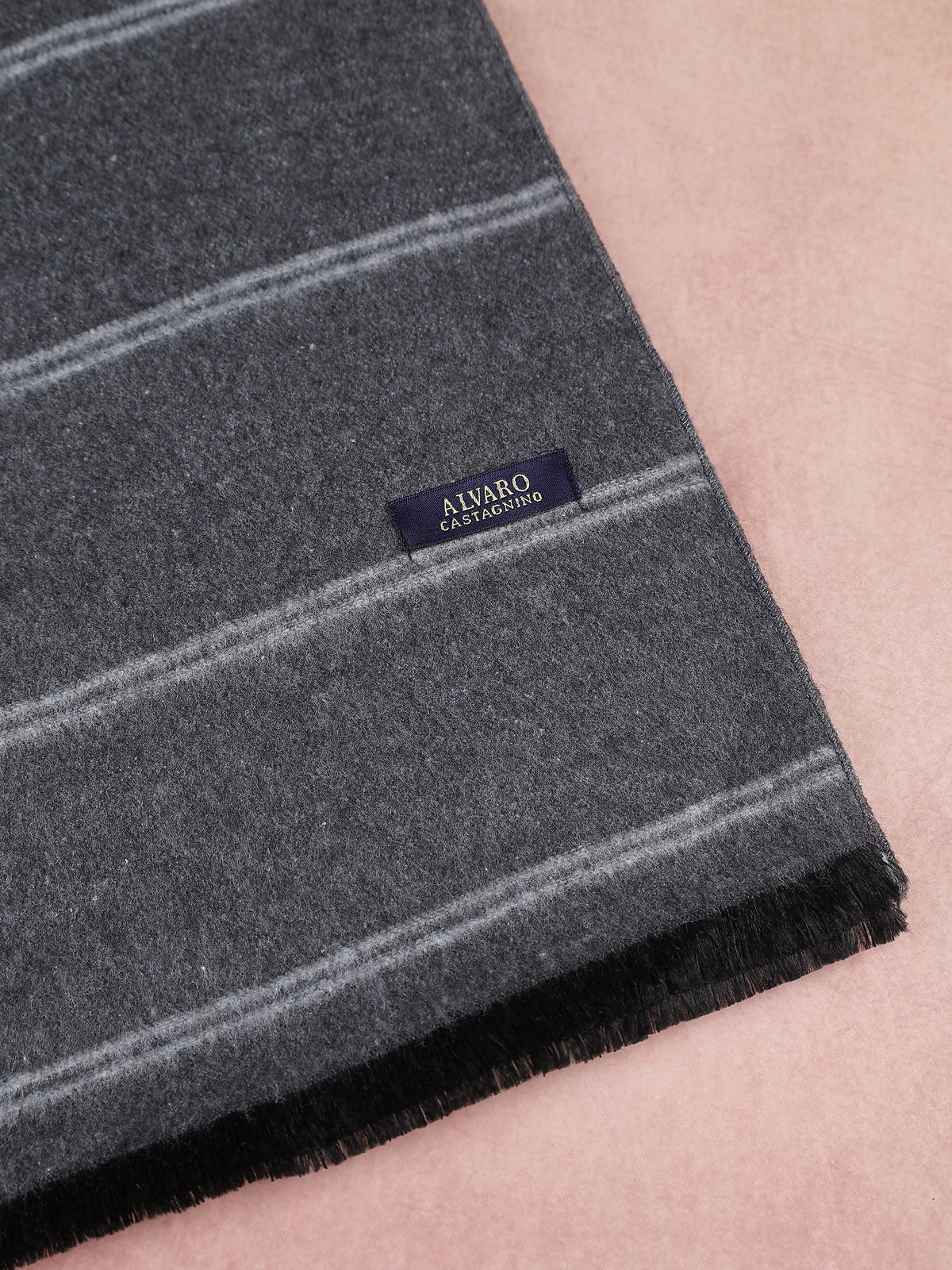 Charcoal Gray & Silver Double-Pinstripe Winter Muffler
