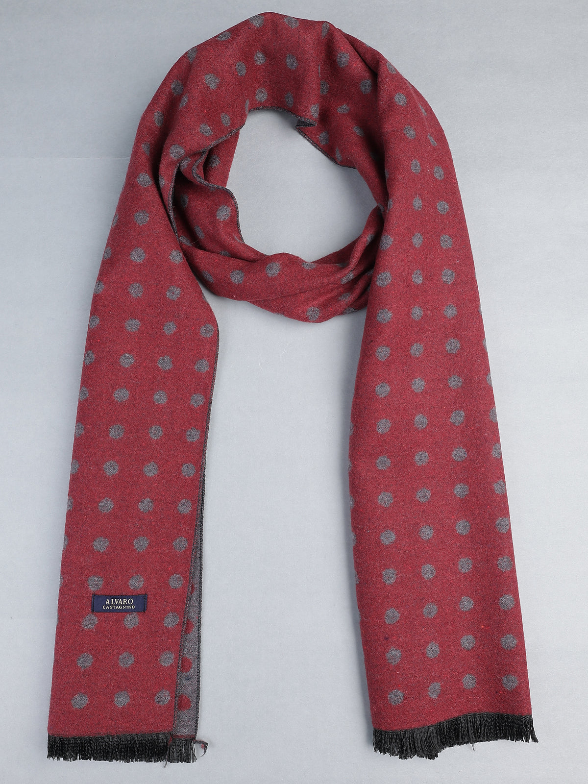 Crimson Red & Charcoal Polka Dot Winter Muffler