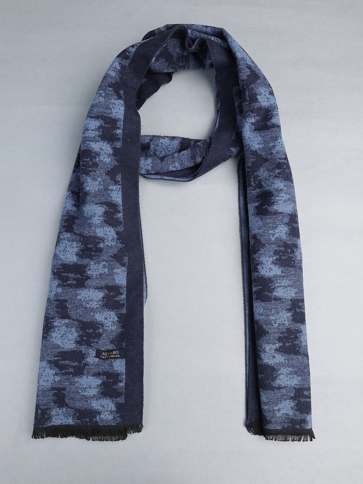 Navy Blue & Slate Jacquard Abstract Winter Muffler