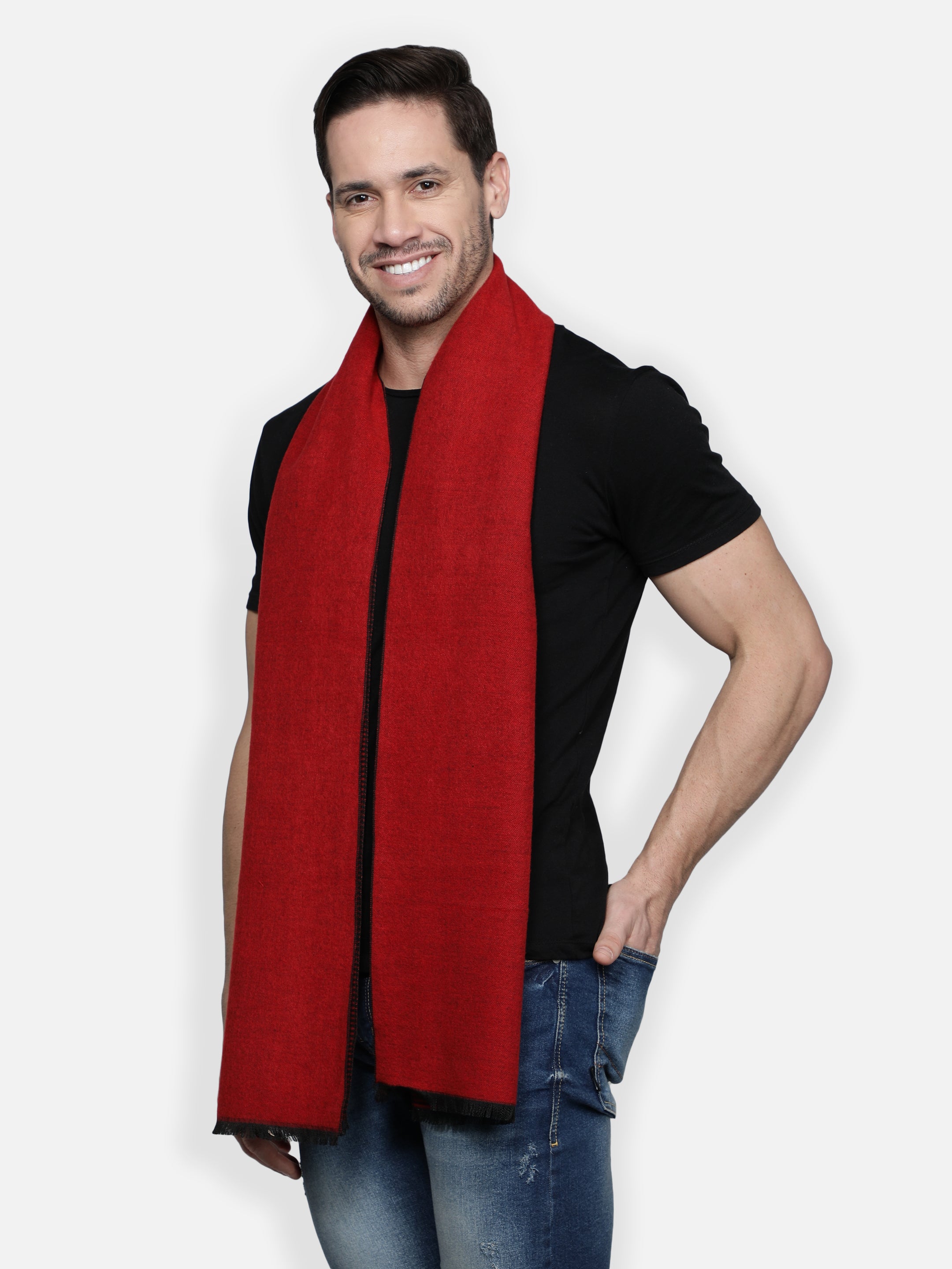 Alvaro Castagnino Men Maroon & Black Striped Muffler