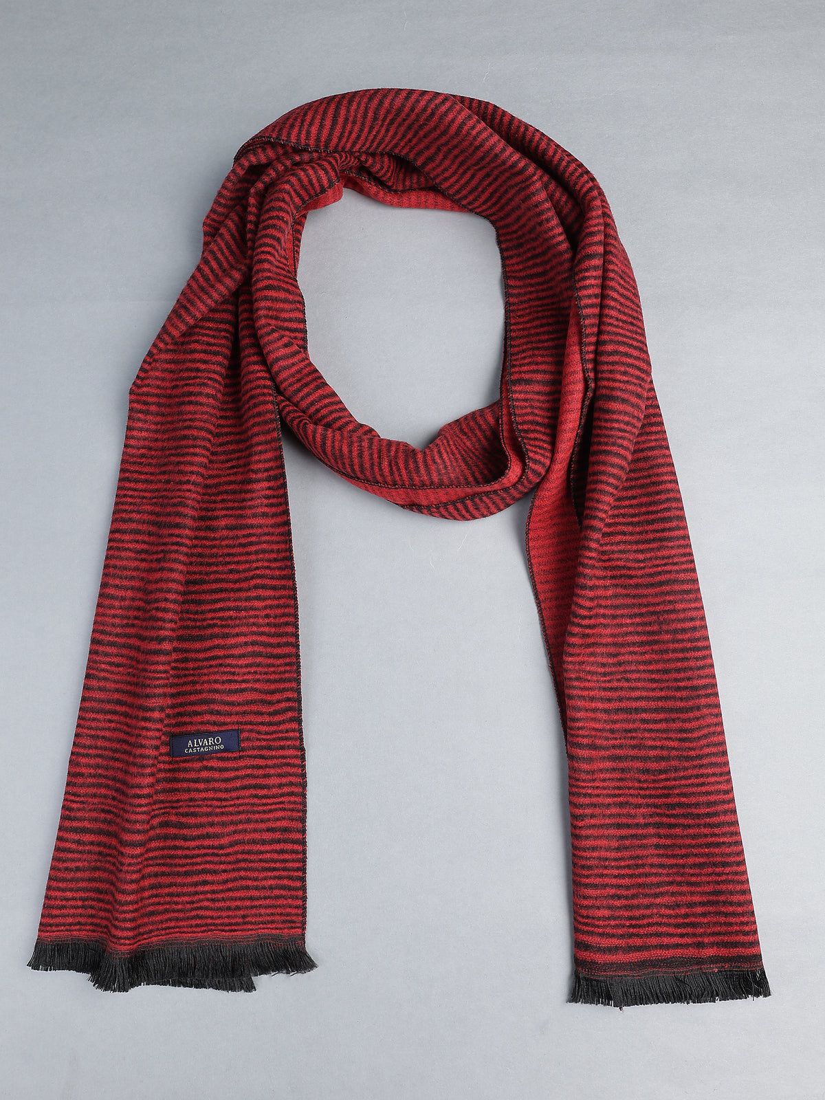 Crimson Red & Charcoal Micro-Striped Winter Muffler