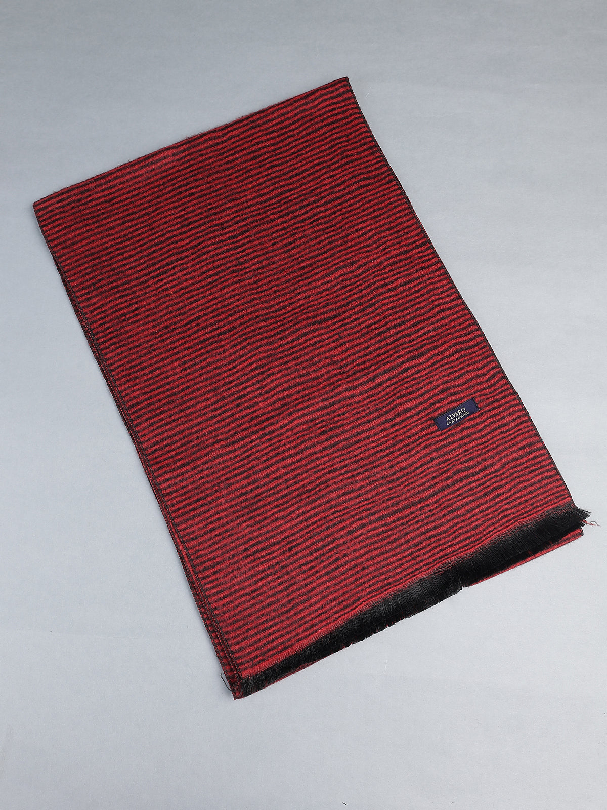 Crimson Red & Charcoal Micro-Striped Winter Muffler