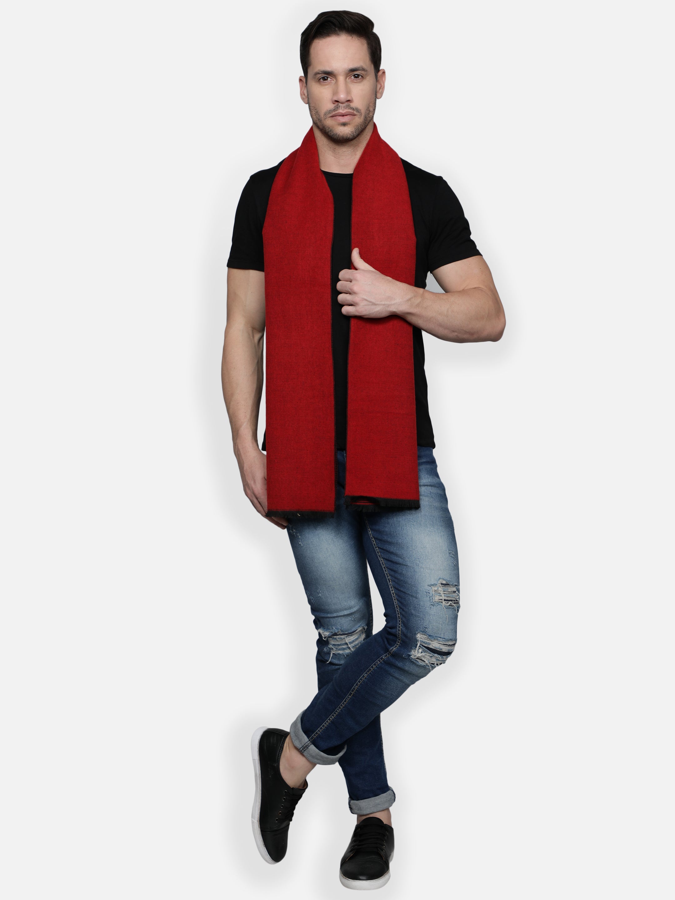 Alvaro Castagnino Men Maroon & Black Striped Muffler