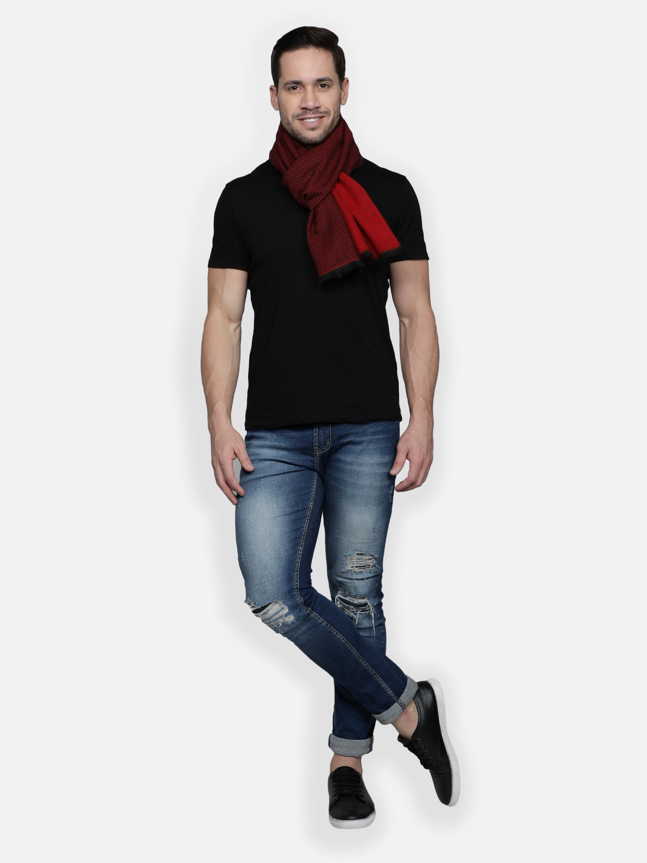 Alvaro Castagnino Men Maroon & Black Striped Muffler