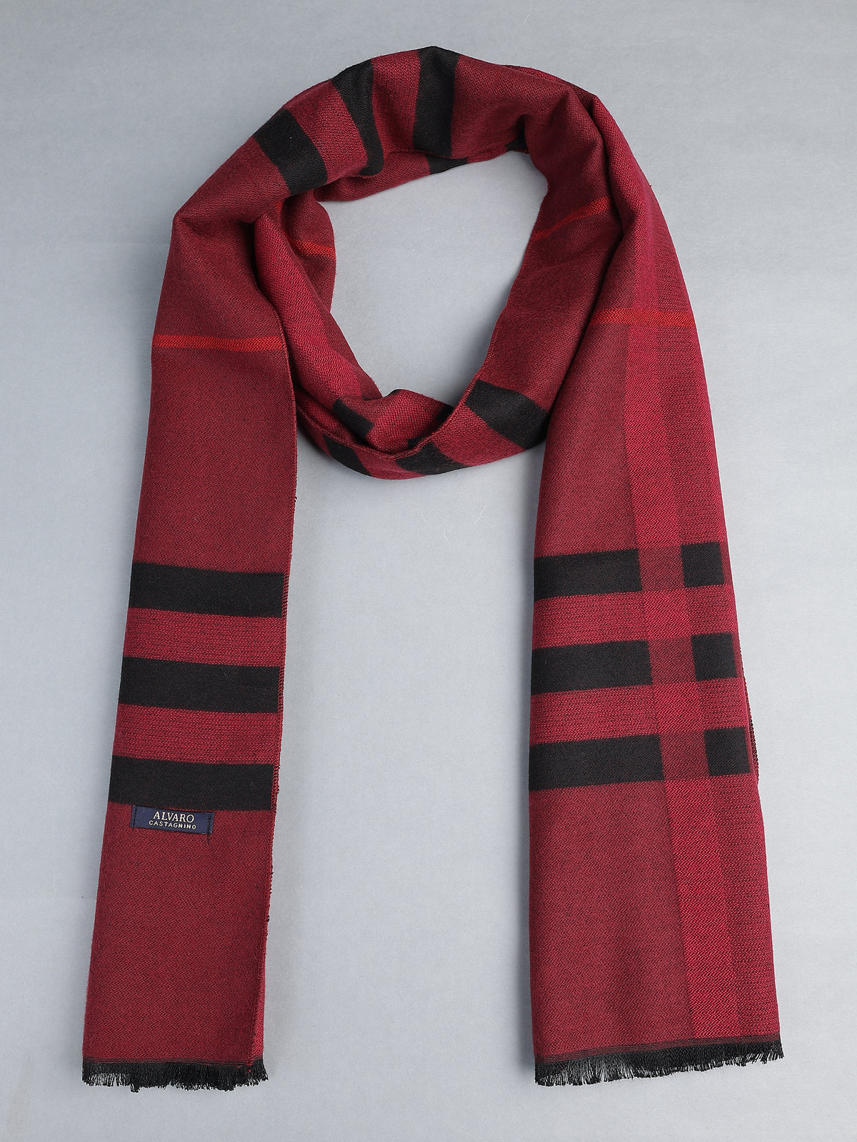 Crimson Red & Black Large Block Plaid Winter Muffler